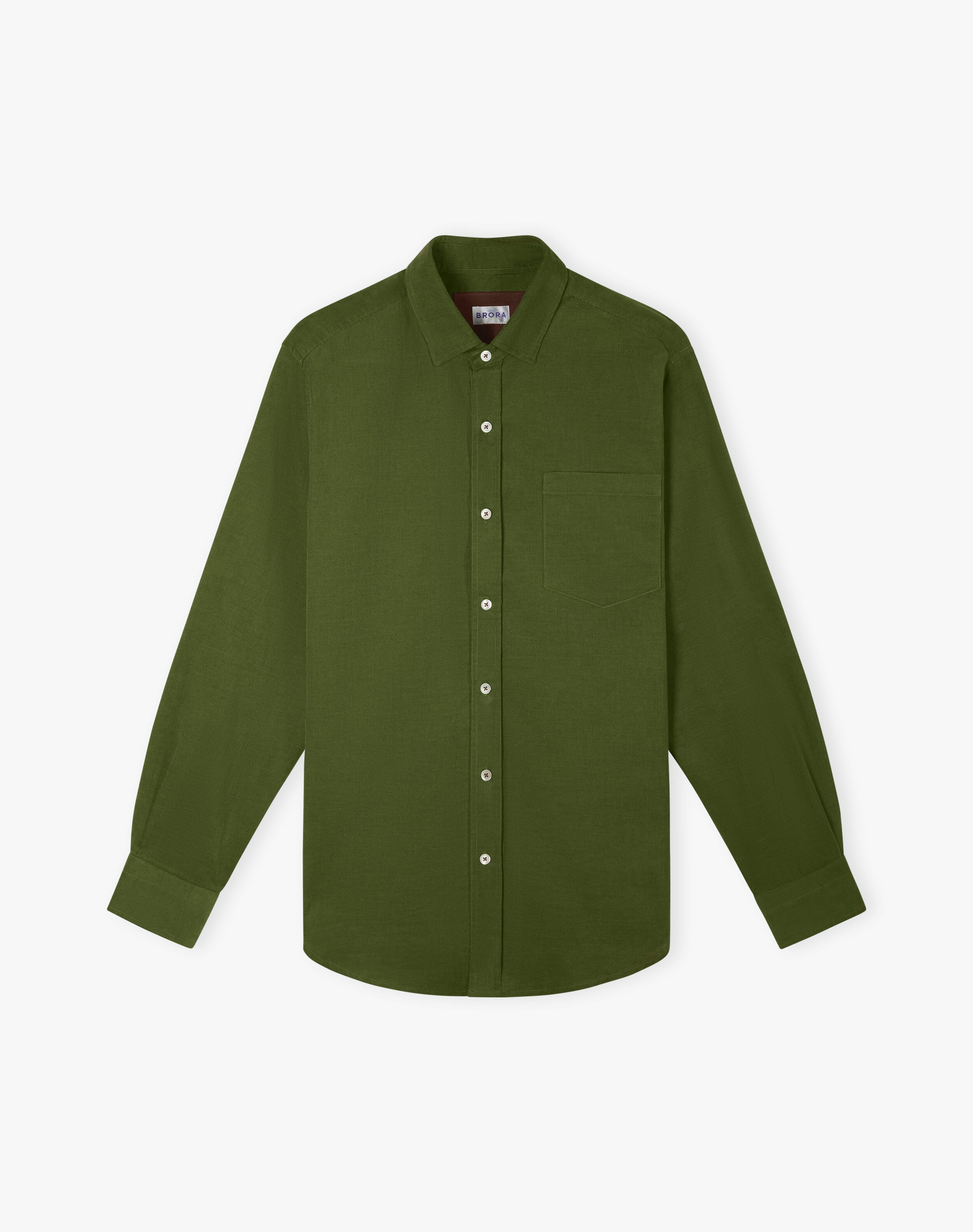 Men's Needlecord Shirt in Olive Green | Brora Clearance