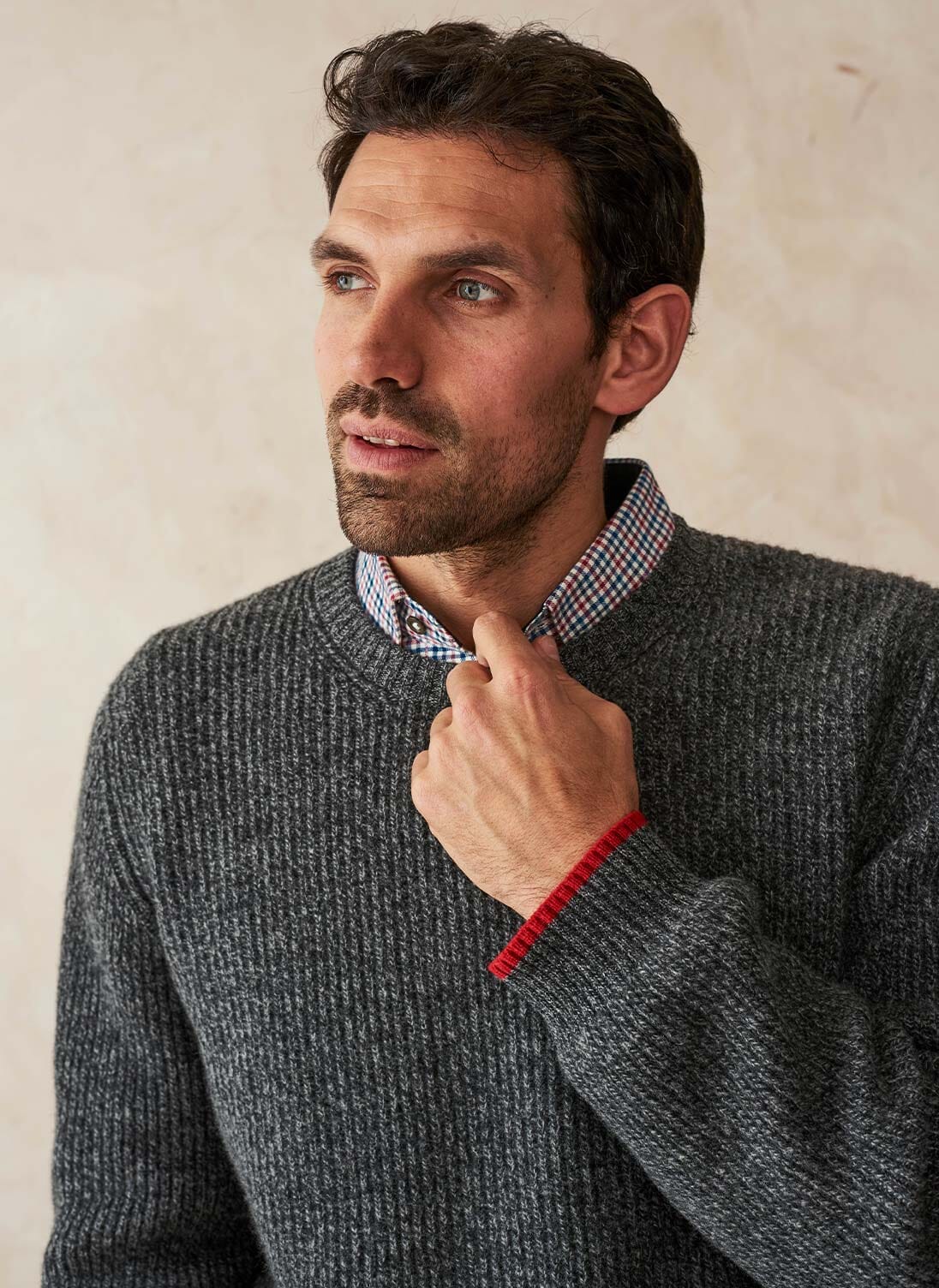 Steel Wool & Cashmere Ribbed Jumper Men's Knitwear Brora