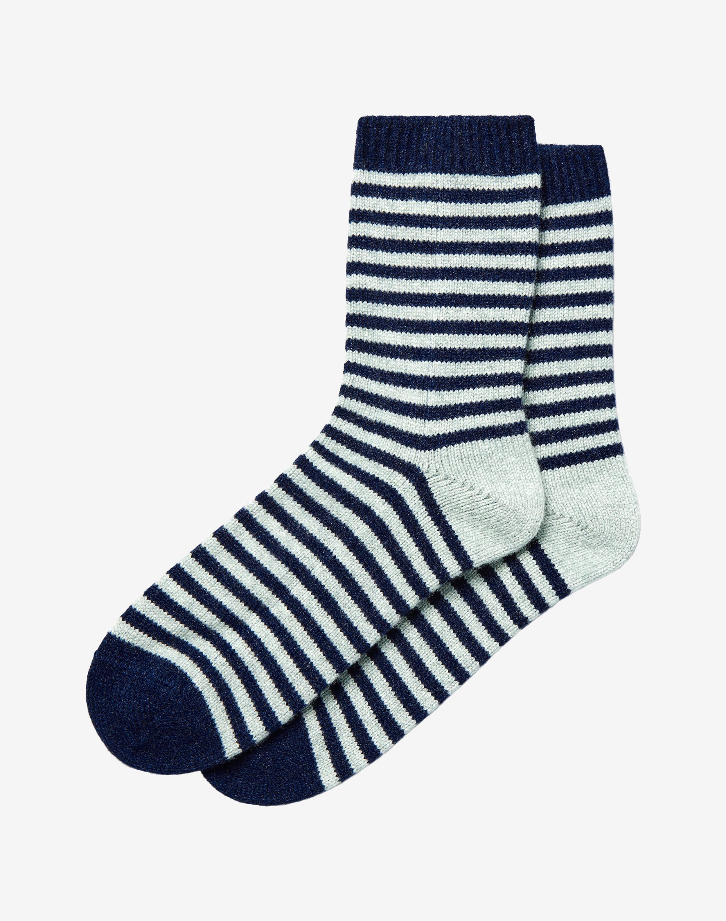 Scottish Cashmere Stripe Socks in French Navy & Duck Egg | Accessories ...