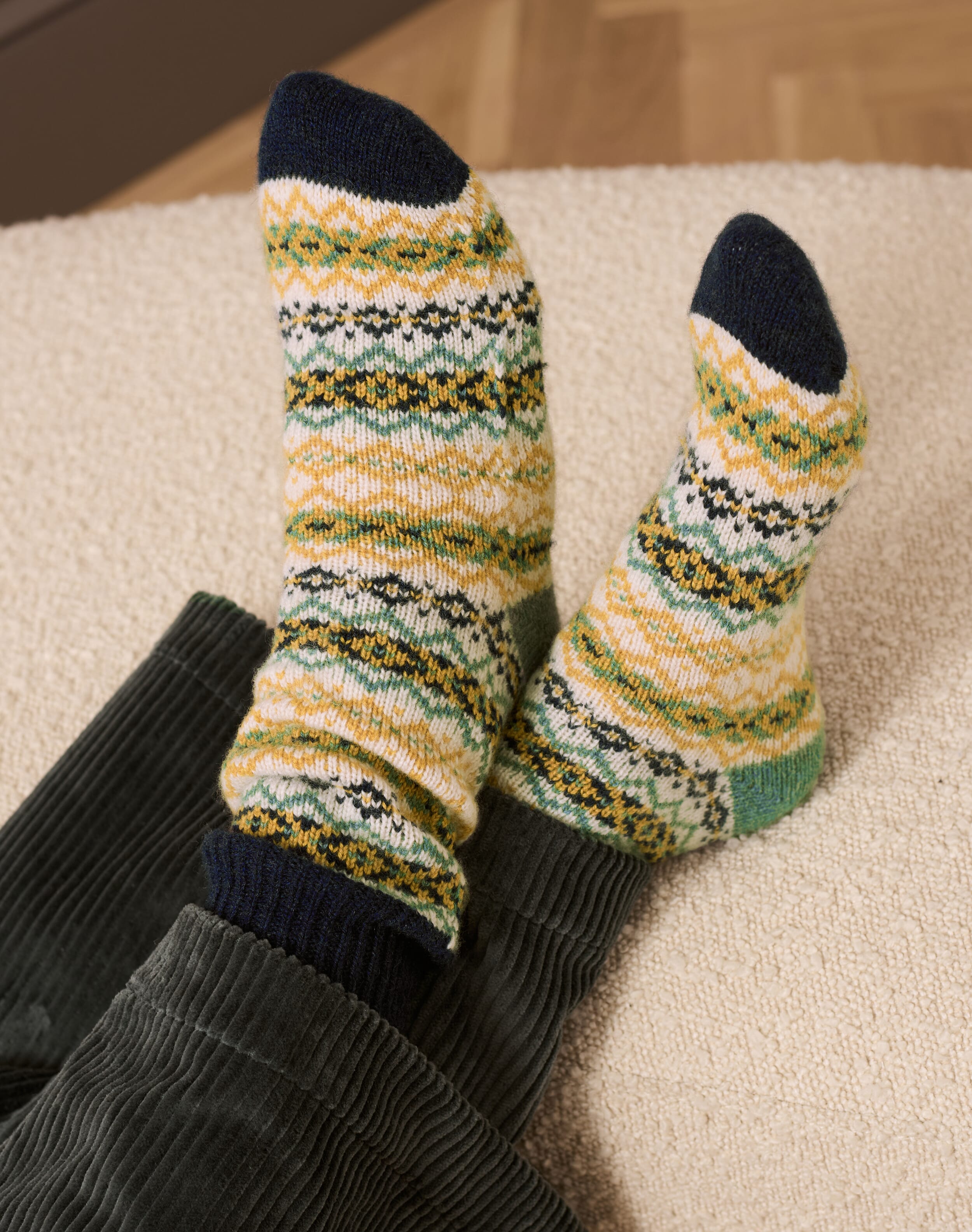 Brora Women's Cashmere Fair Isle Socks French & thyme