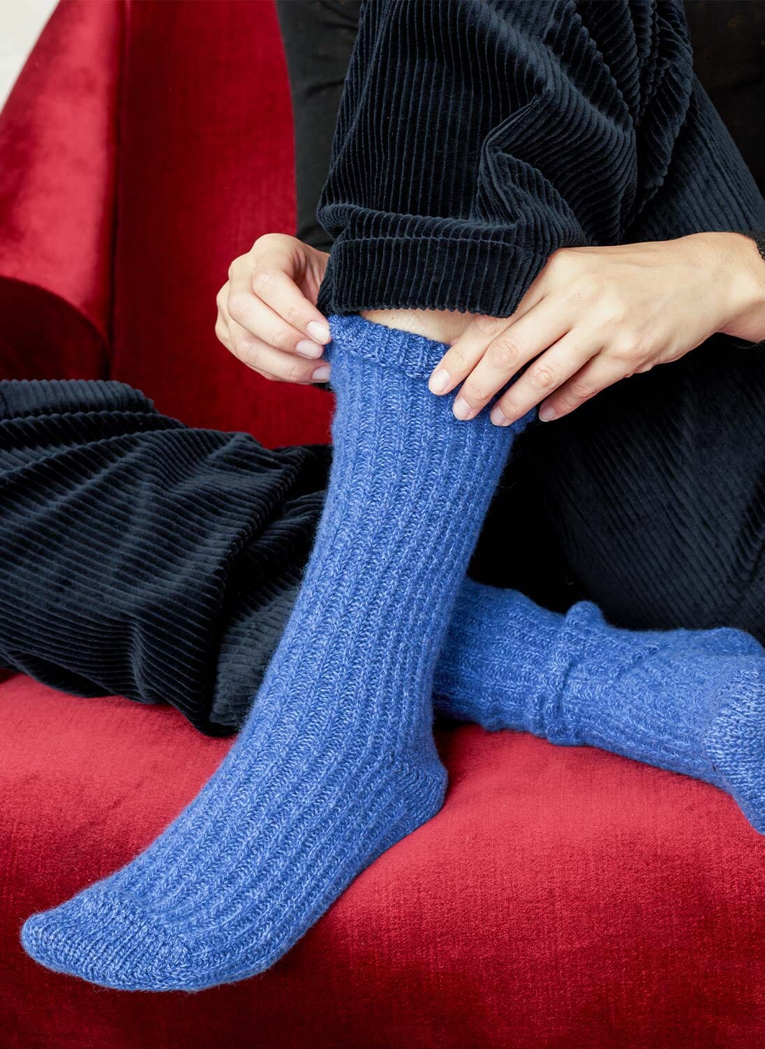 China Blue Wool & Cashmere Marl Socks Cashmere Socks Brora