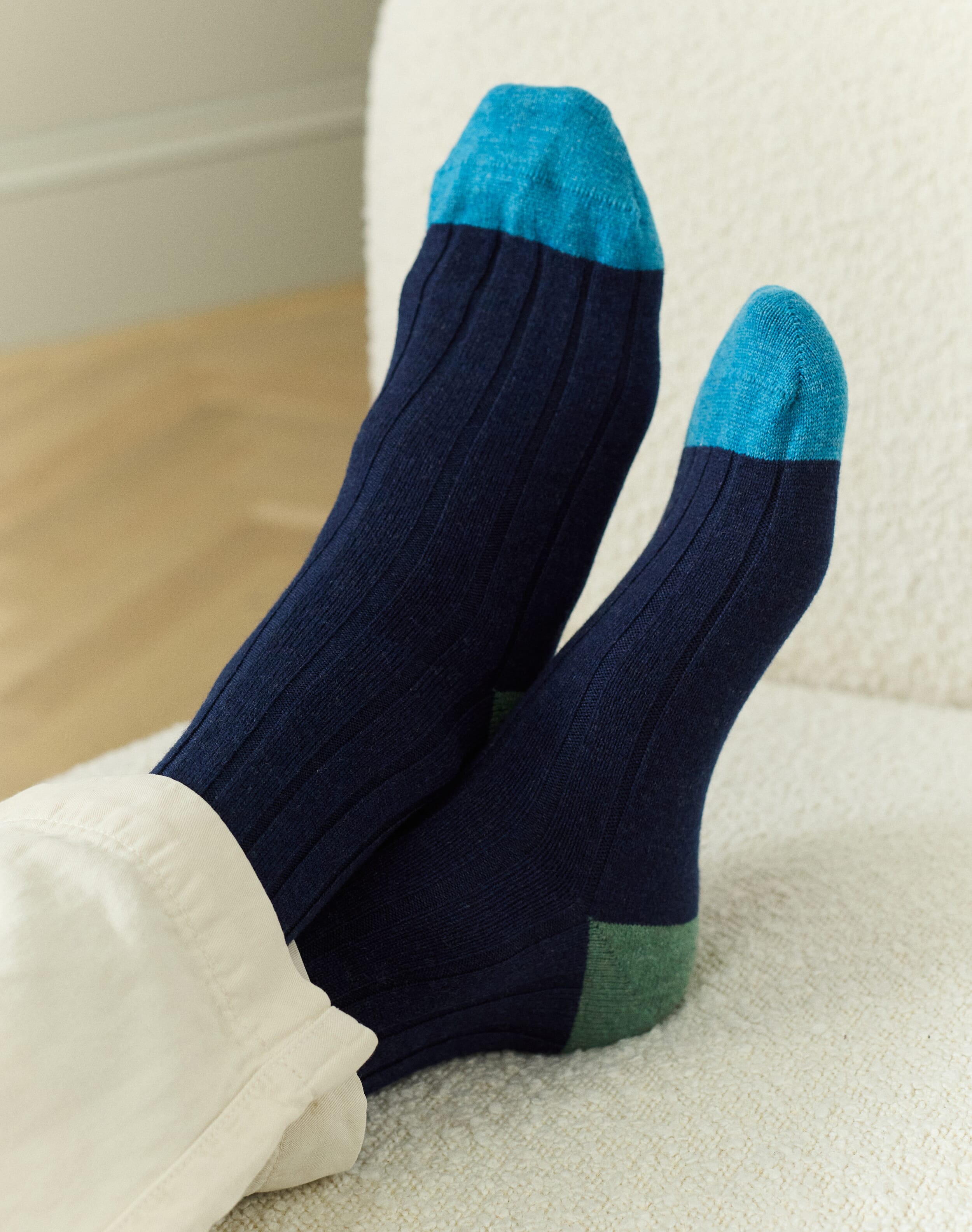 Brora Men's Cashmere Patch Socks French Navy  - Size: 9-10