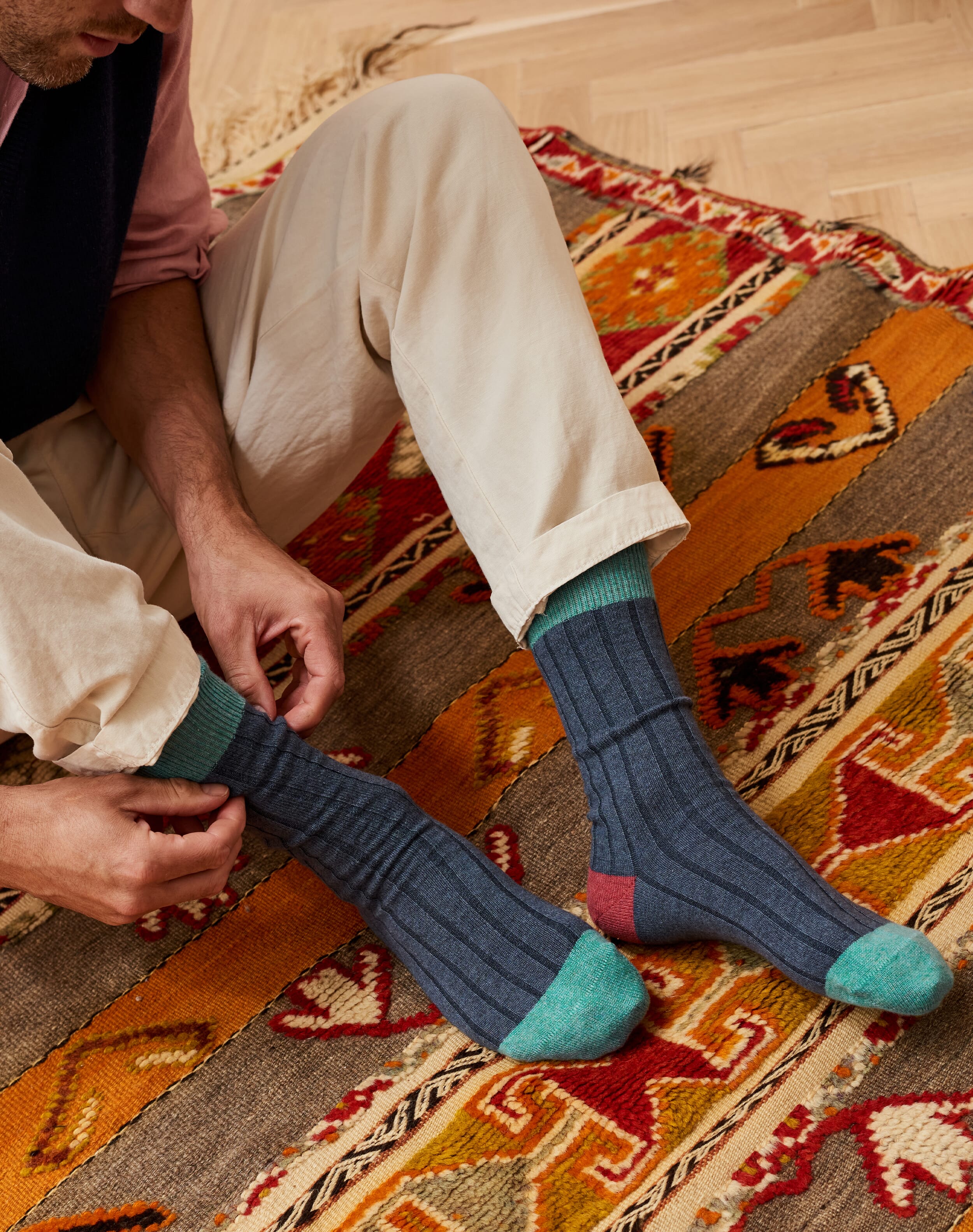Men's Cashmere Patch Socks Indigo
