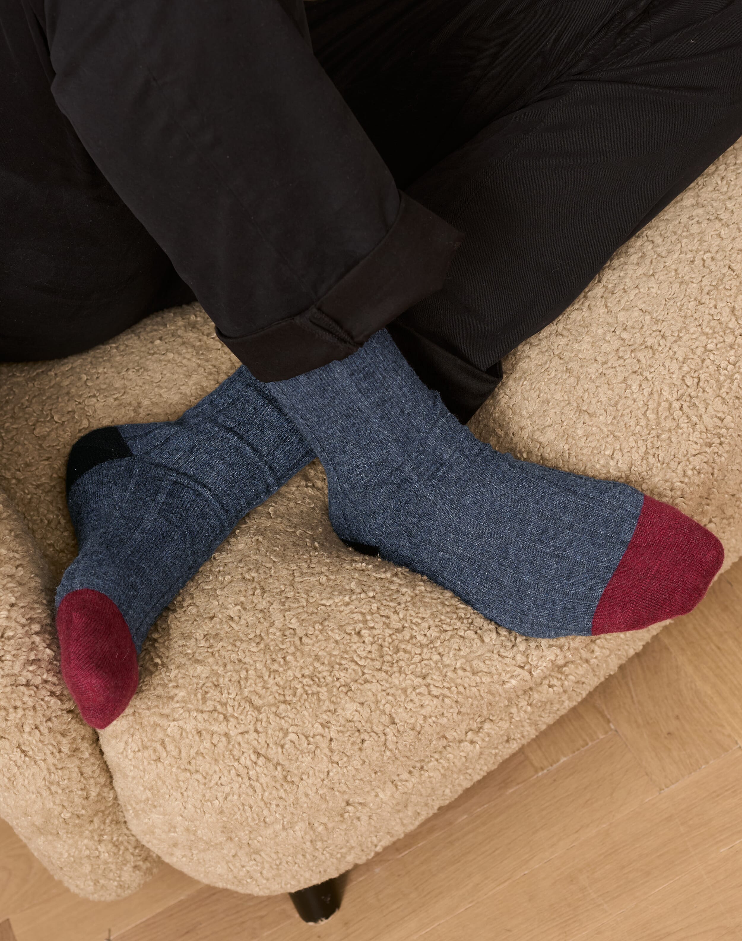 Brora Men's Cashmere Patch Socks Steel   - Size: 7-8