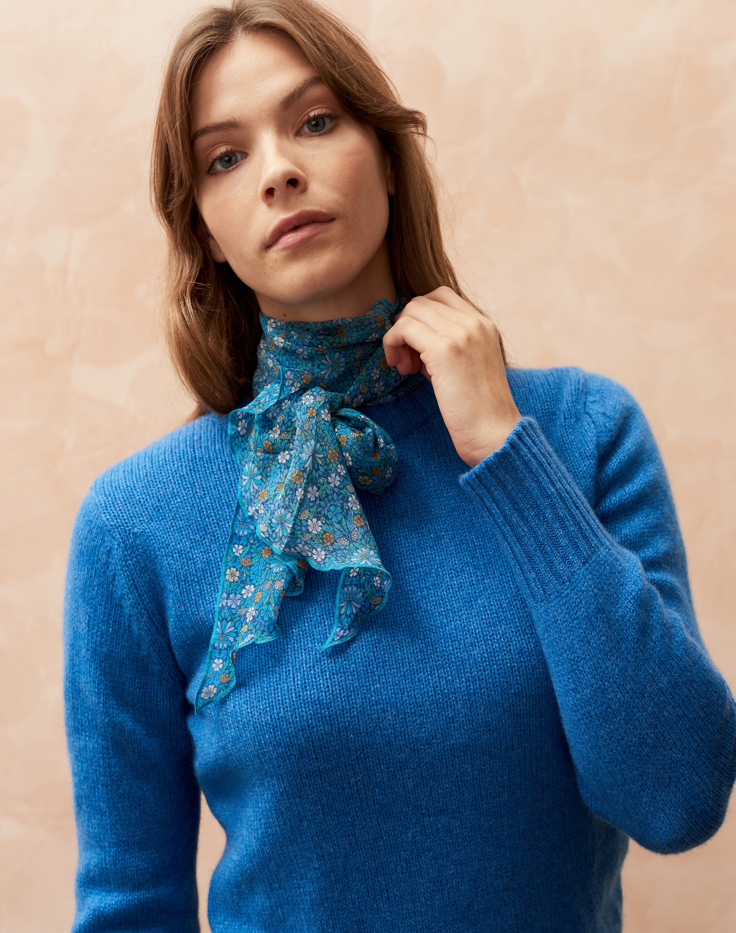 Liberty Print Silk Chiffon Scarf in Turquoise Meadow Brora