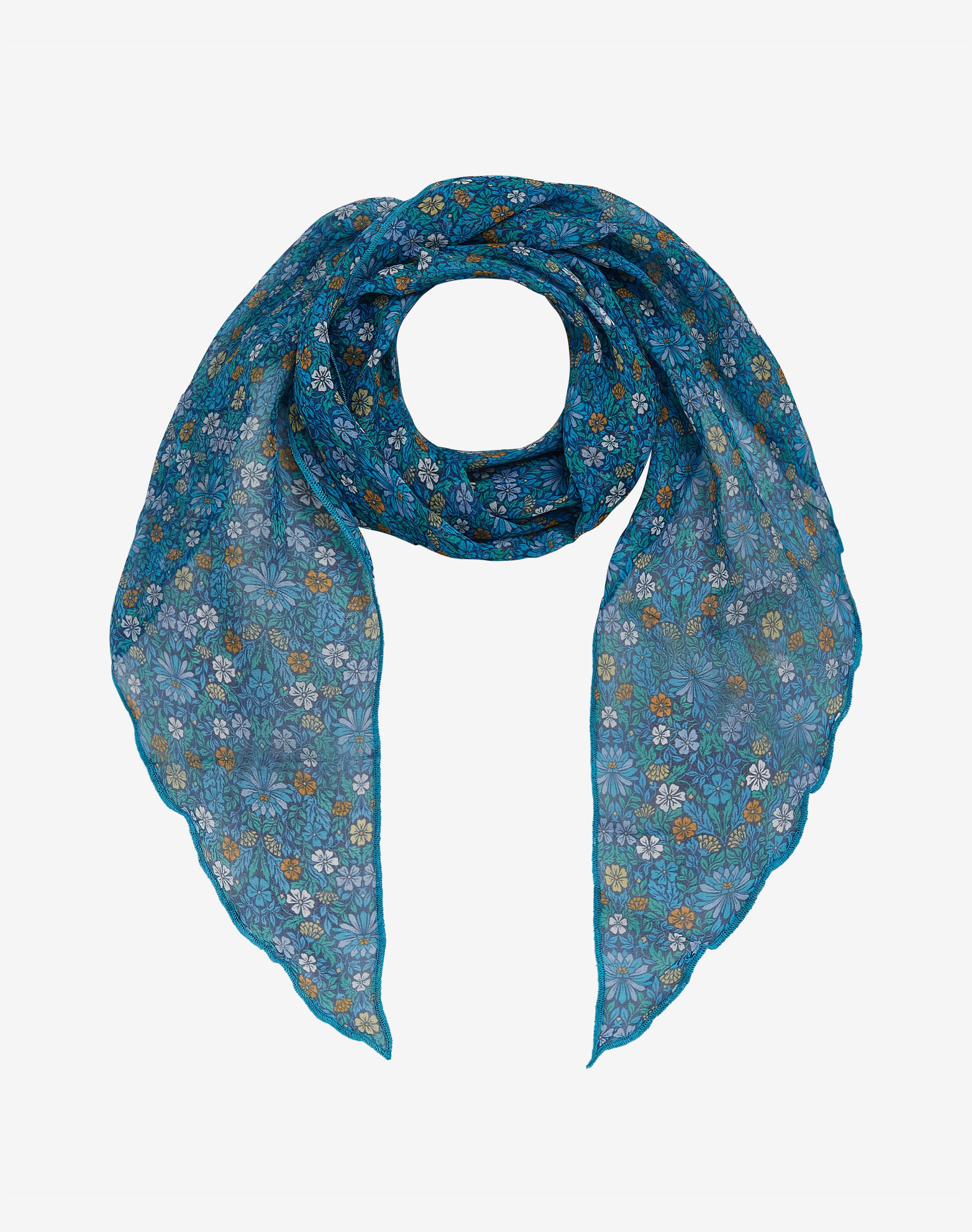 Liberty Print Silk Chiffon Scarf in Turquoise Meadow | Brora Liberty Print Silk Chiffon Scarf in Turquoise Meadow | Brora