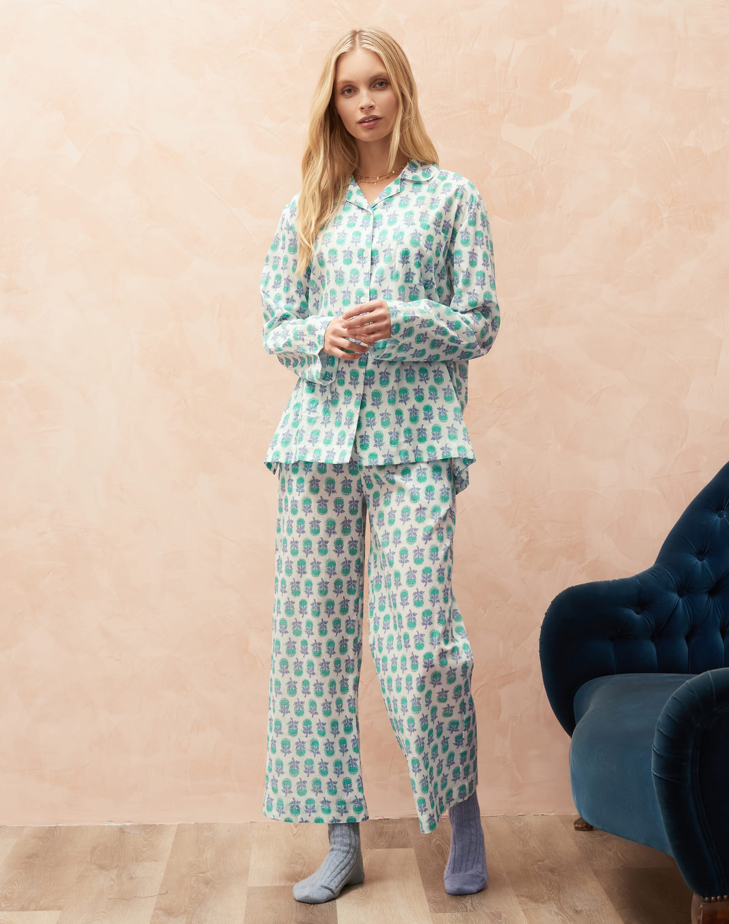 Organic Cotton Pyjamas in Jade & Lilac | Nightwear | Brora