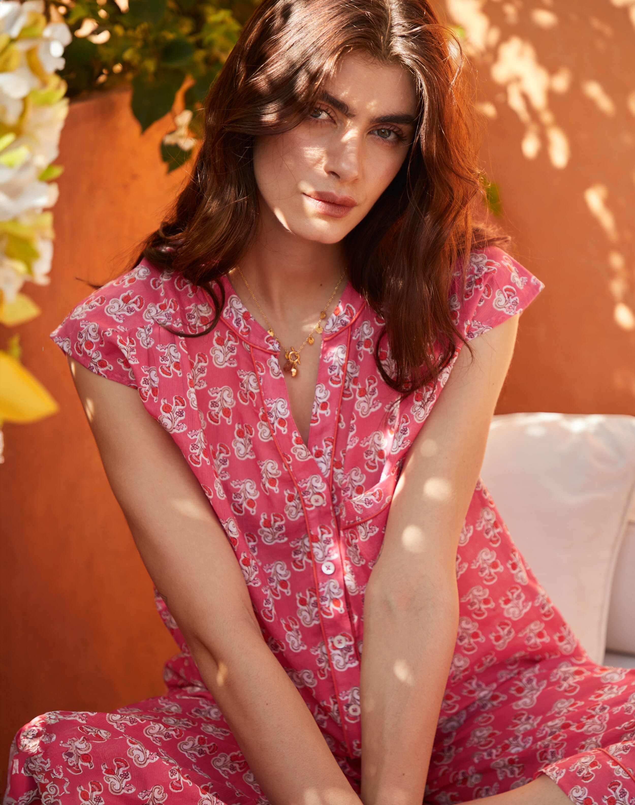 Brora Organic Cotton Block Print Pyjamas Raspberry