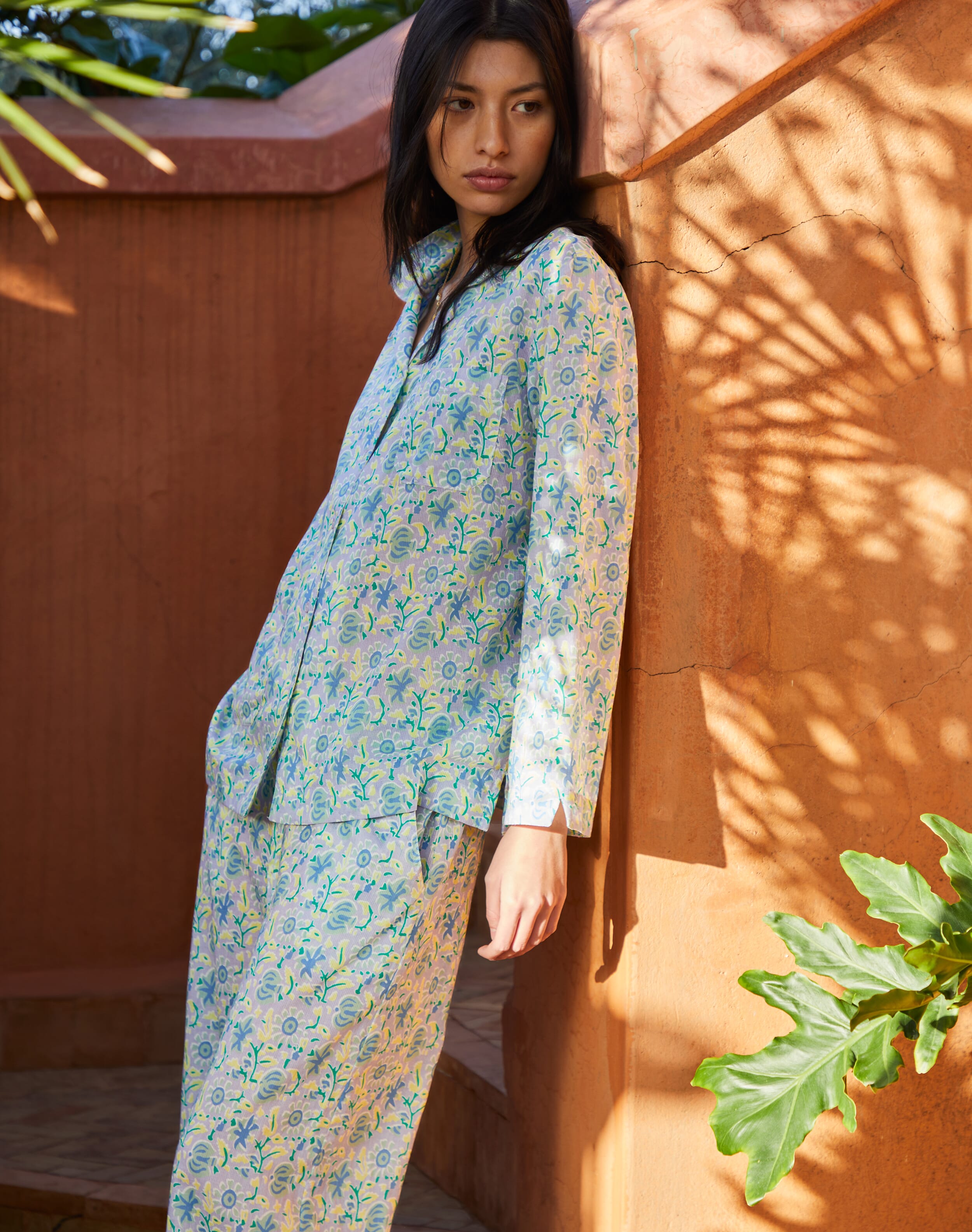 Brora Organic Cotton Botanical Print Pyjamas Iris & primrose