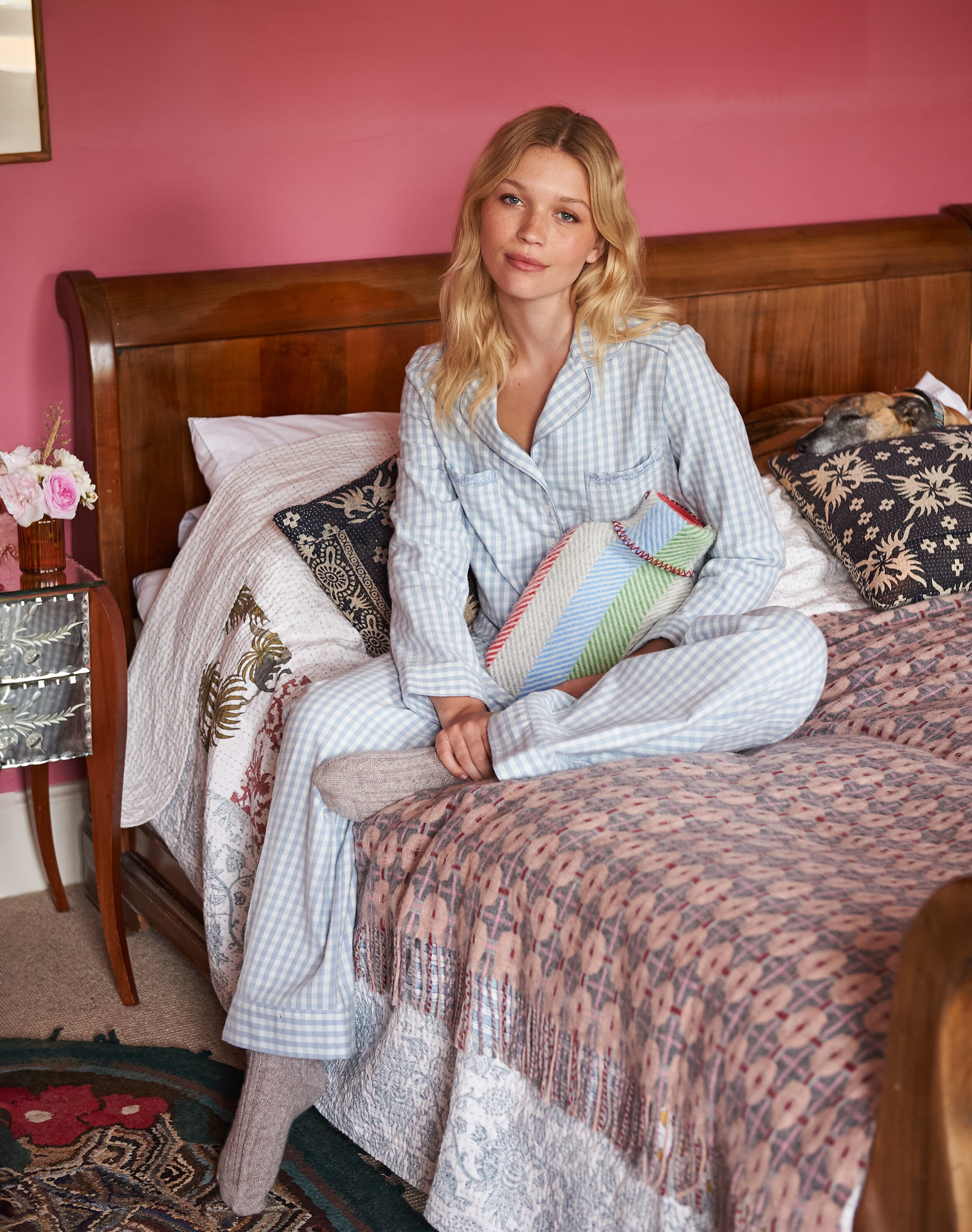 Brora Brushed Cotton Check Pyjamas Sky