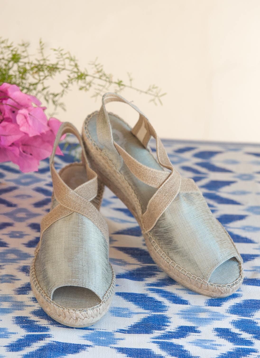 Metallic Canvas Peep Toe Espadrilles | Espadrilles | Brora