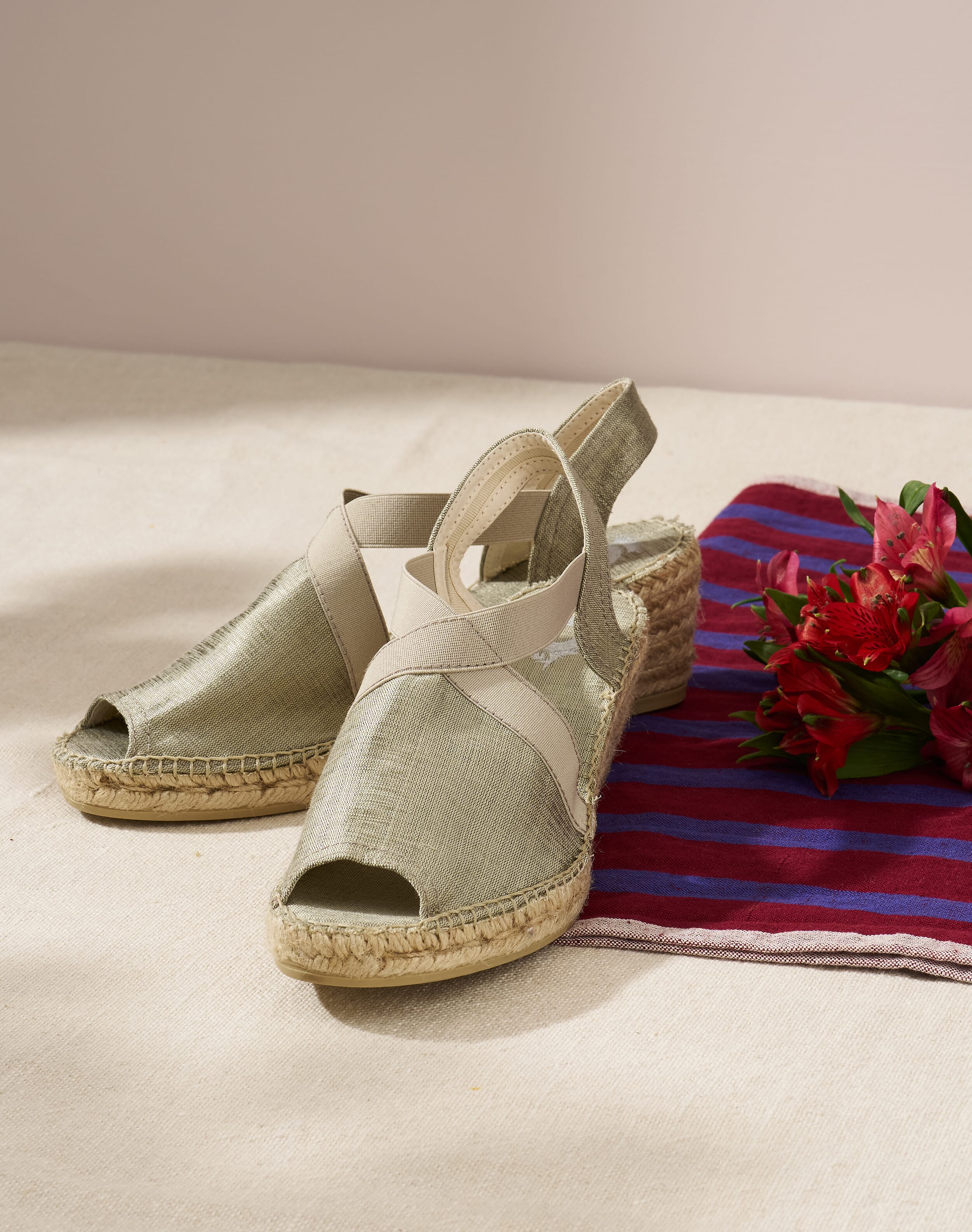 Brora Metallic Peep Toe Wedge Espadrilles Pewter