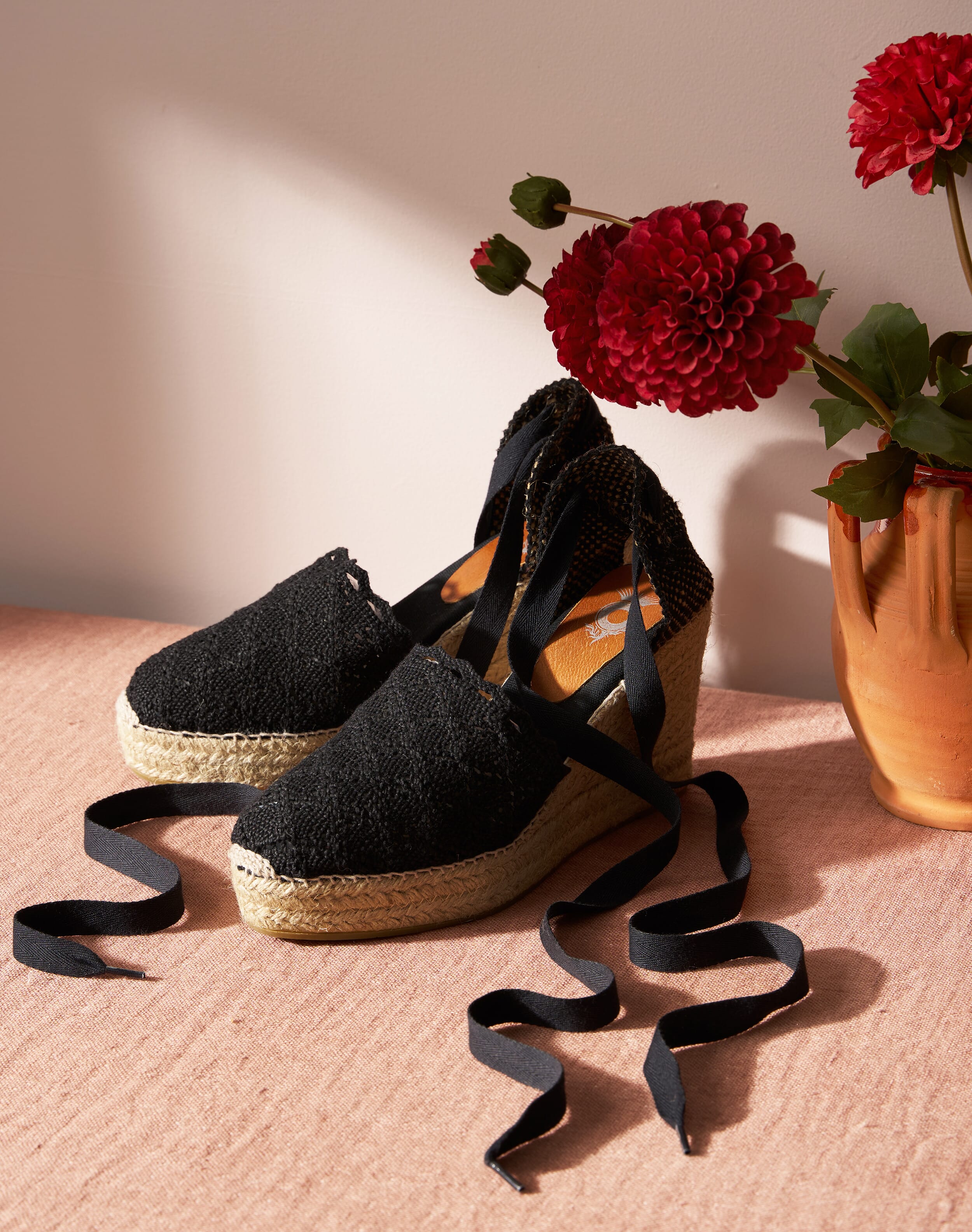 Brora Lace Up Crochet Espadrilles Black