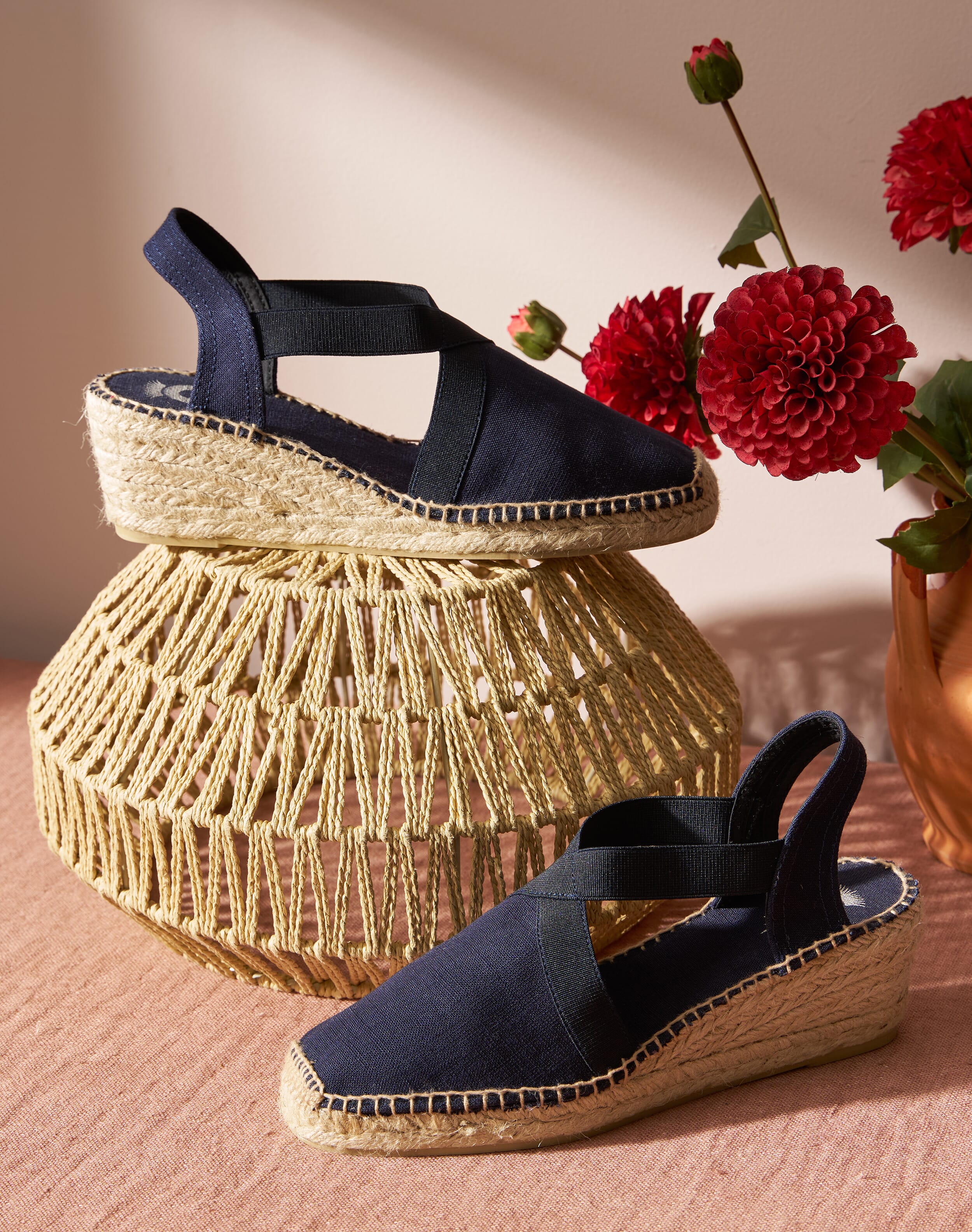Brora Linen Wedge Espadrilles Navy  - Size: 38