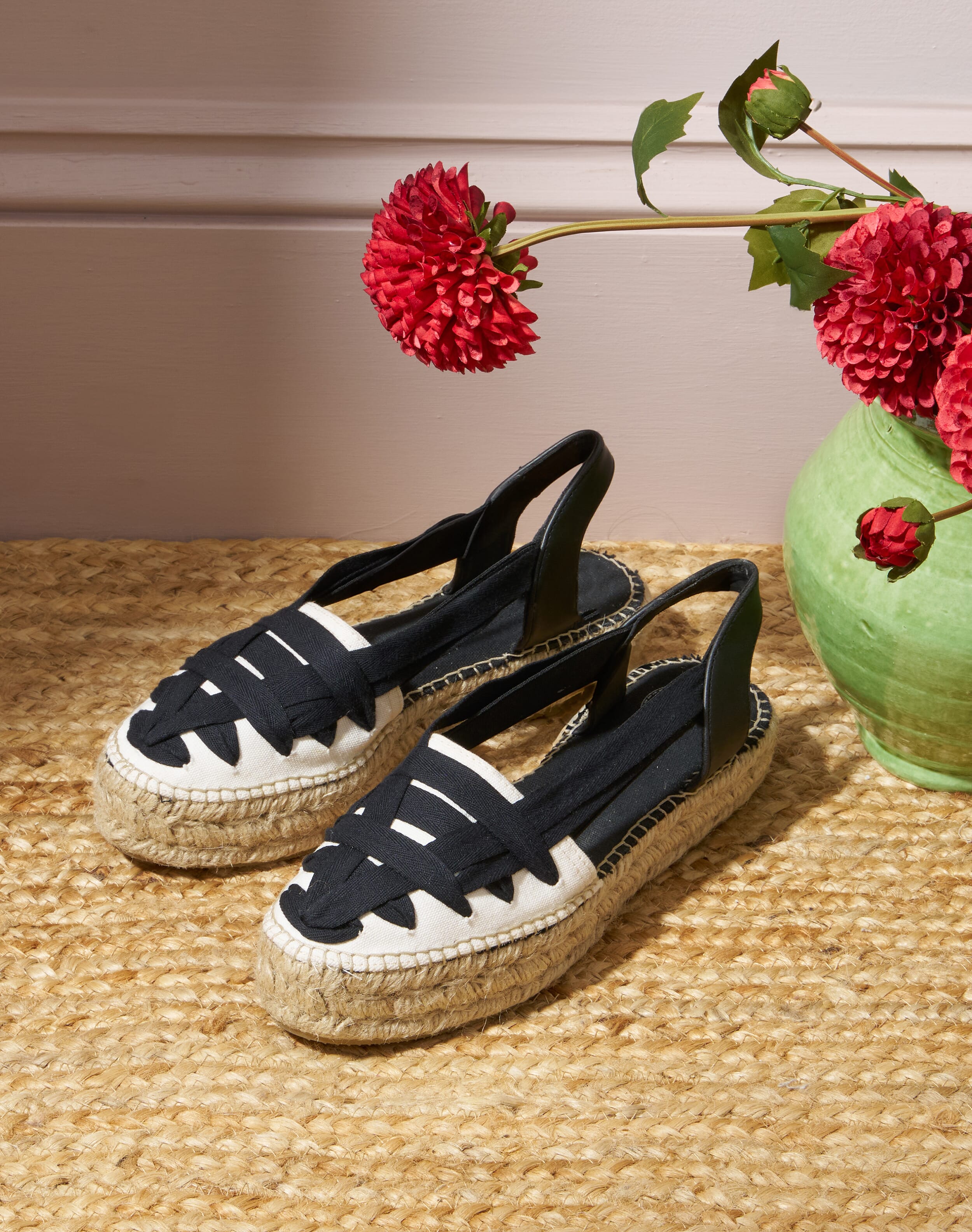 Brora Canvas Ribbon Espadrilles Monochrome
