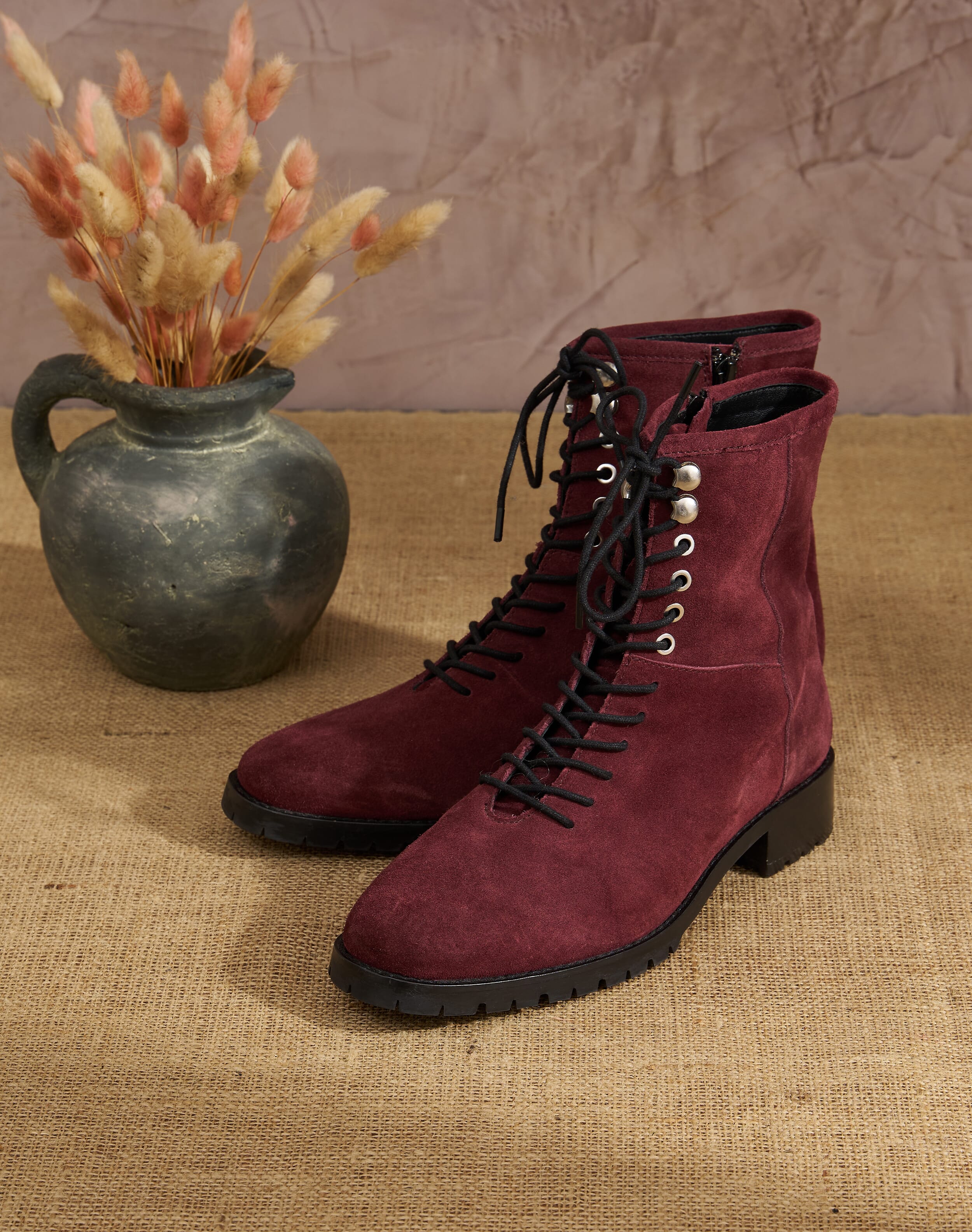 Brora Suede Lace Up Boots Berry