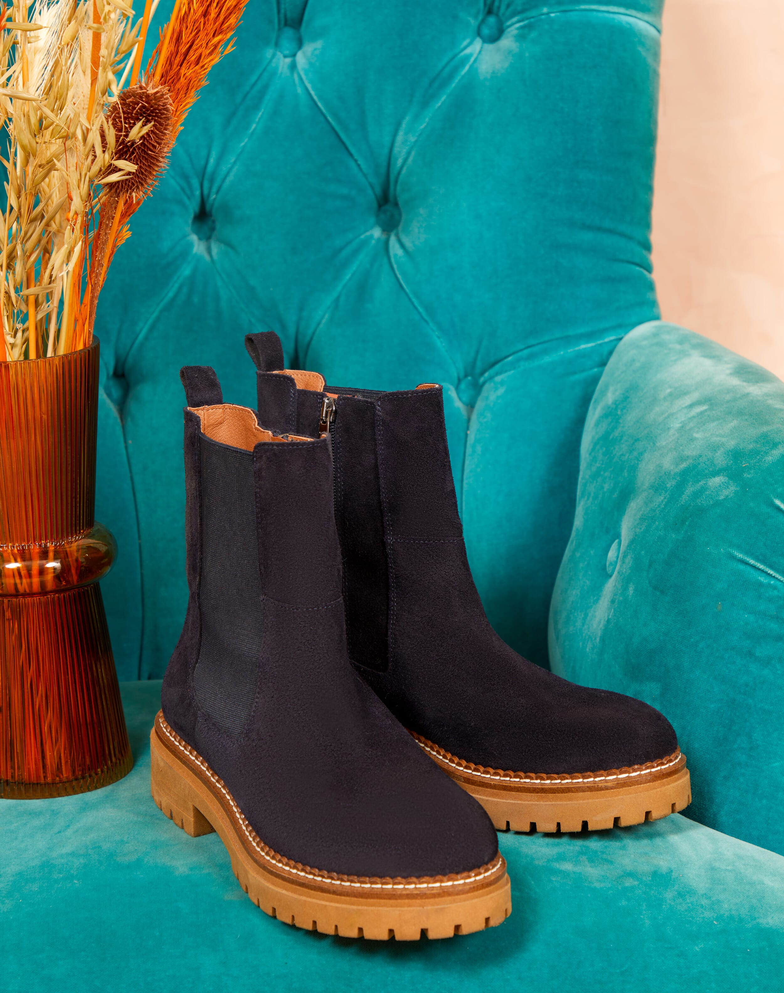 Suede Ankle Boots in Midnight | Women's Accessories | Brora