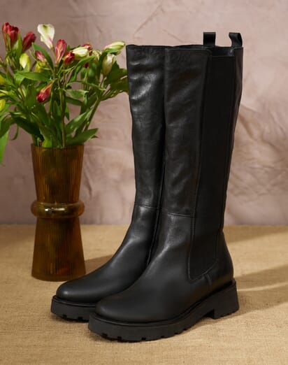 Black Leather Knee High Boots Shoes Boots Brora Sale