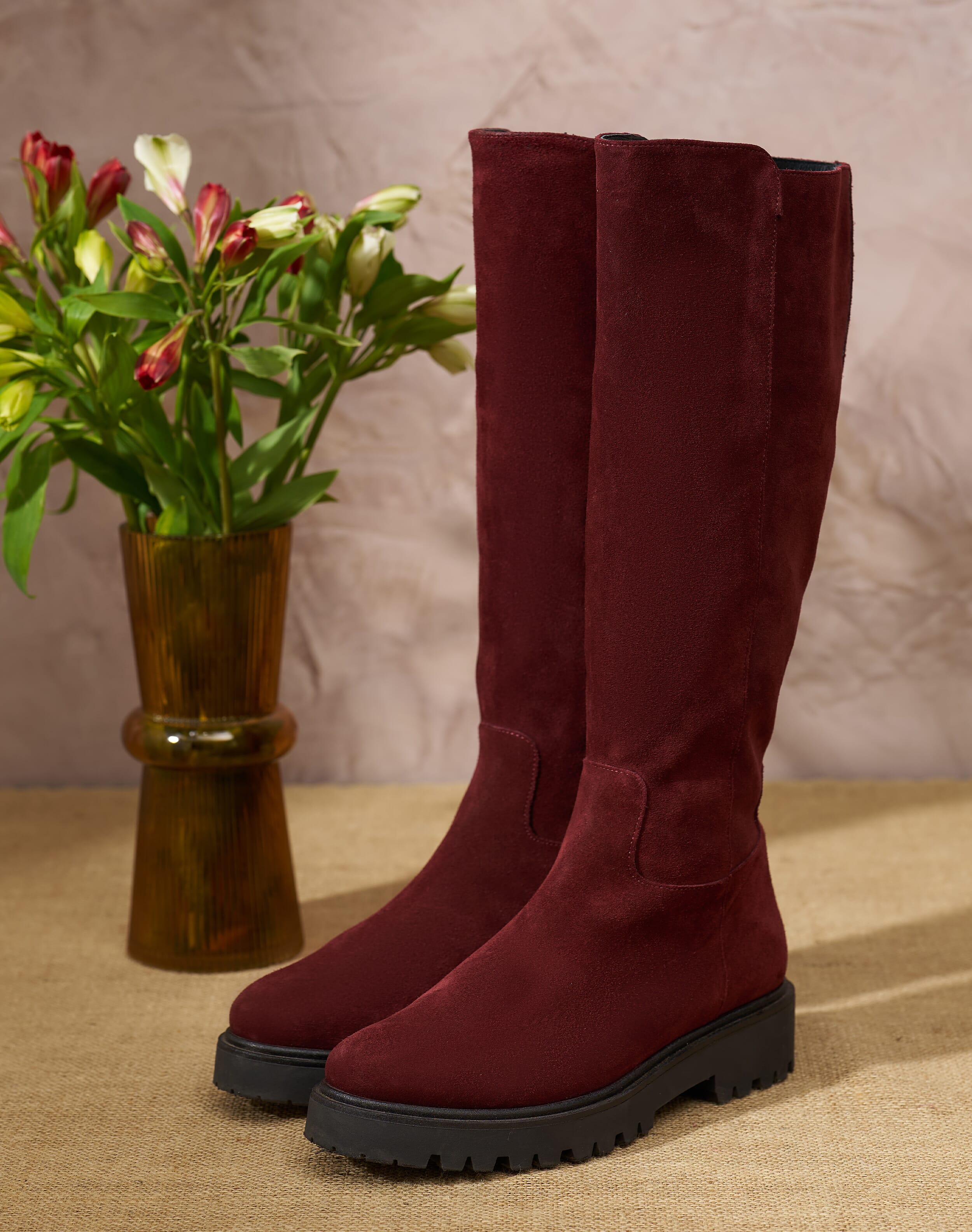 Brora Suede Knee High Boots Damson