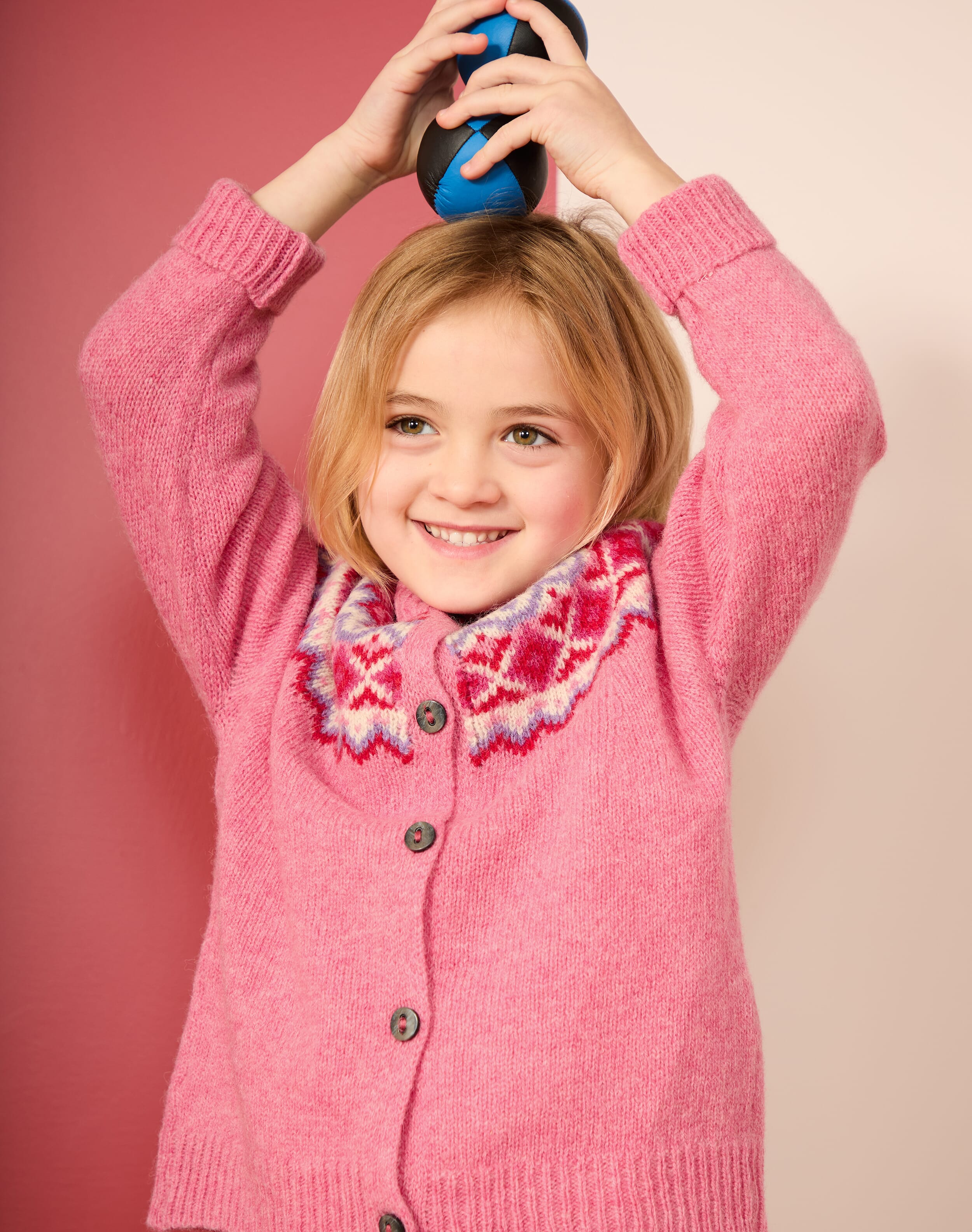 Pink Wool Fair Isle Yoke Cardigan | Childrenswear | Brora