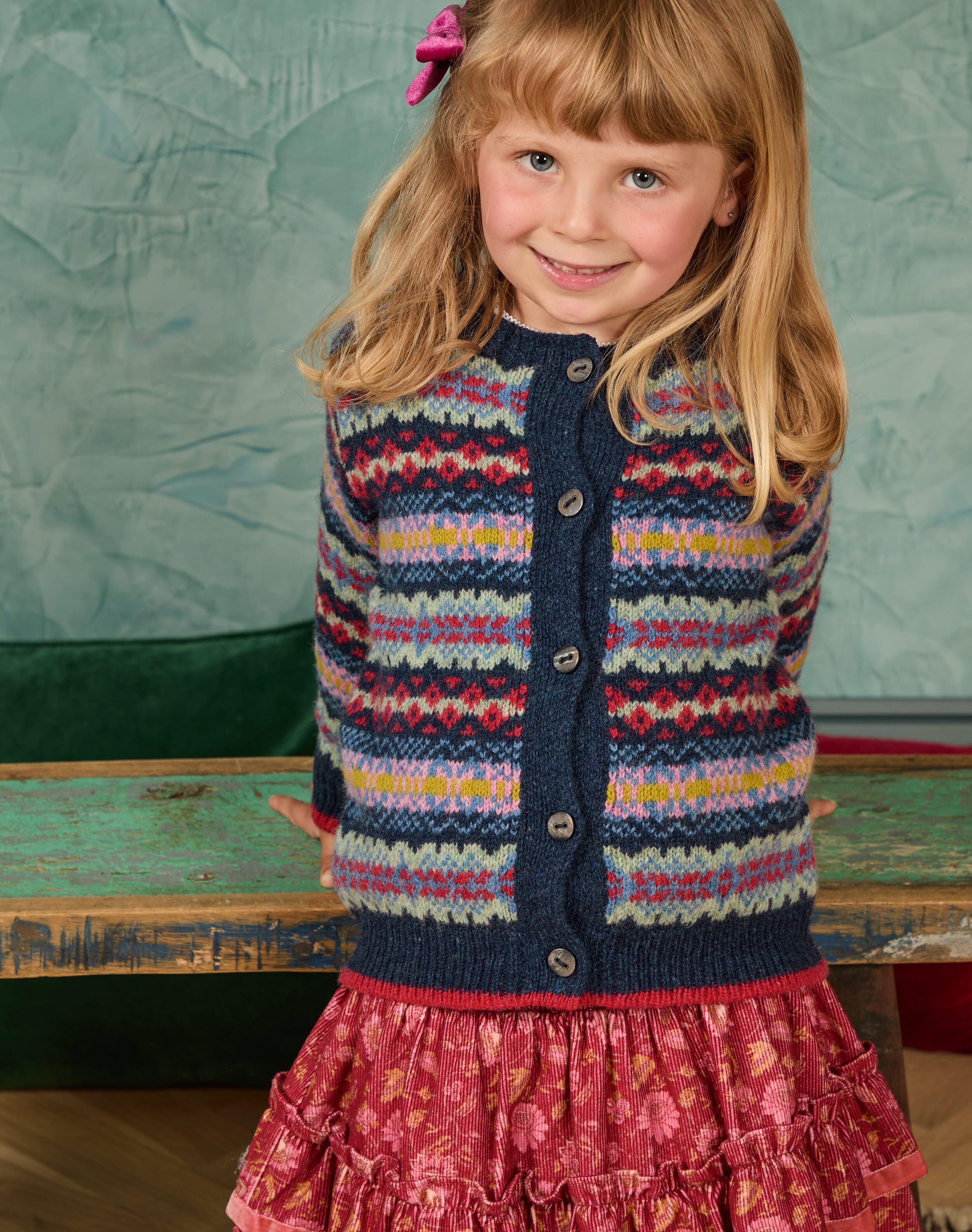 Brora Wool Fair Isle Cardigan Indigo 