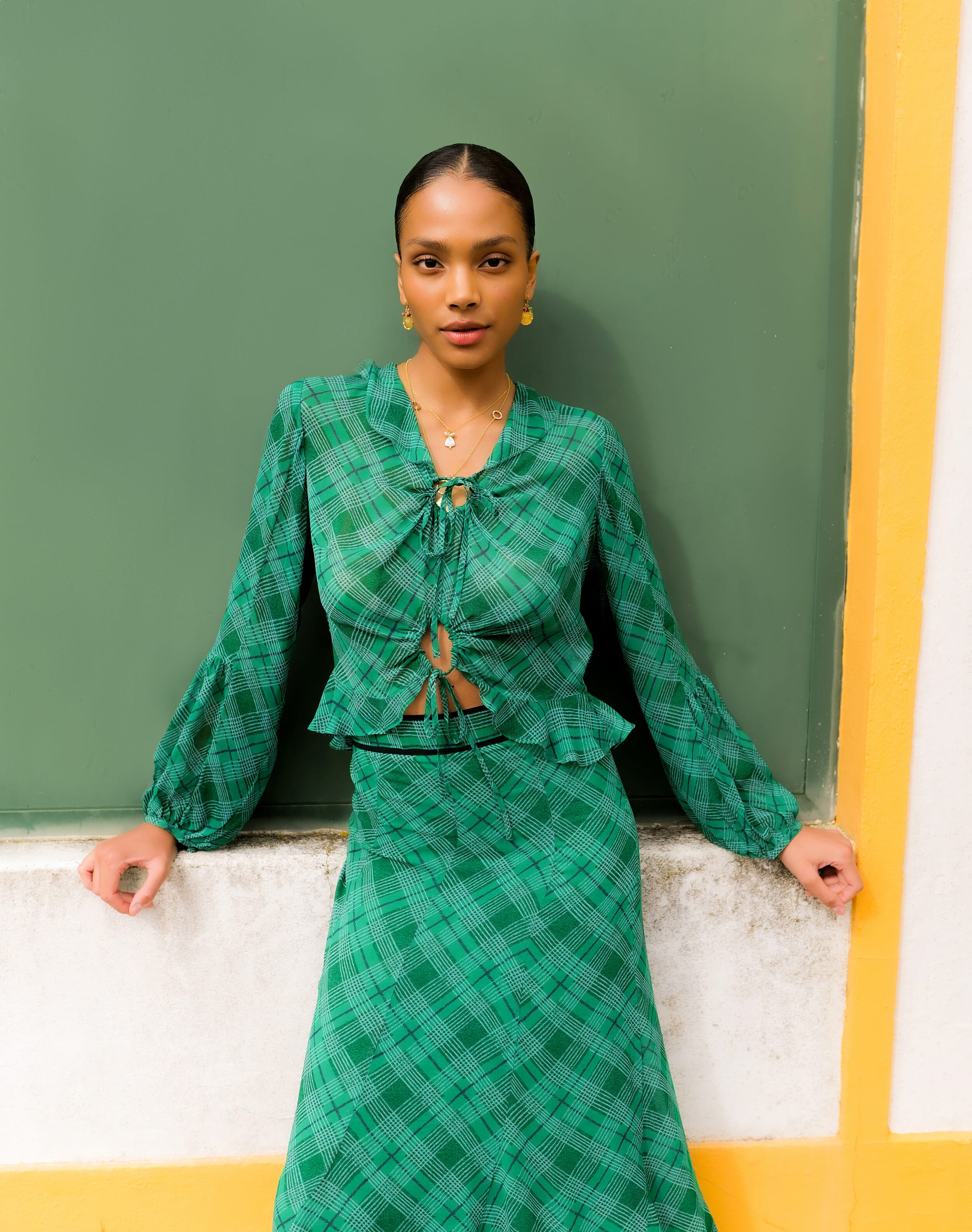 Green Check Keyhole Blouse | Women's Blouses | SKYE by Brora Green Check Keyhole Blouse | Women's Blouses | SKYE by Brora