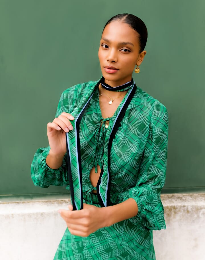 Green Check Keyhole Blouse | Women's Blouses | SKYE by Brora
