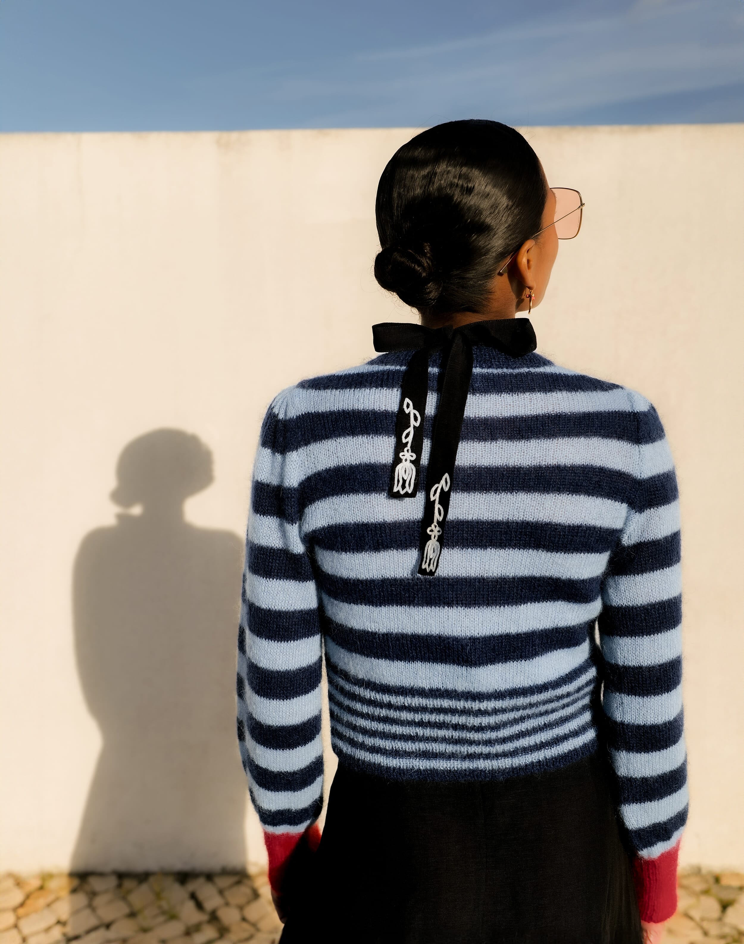 Blue Mohair Stripe Cardigan | Women's Knitwear | SKYE by Brora