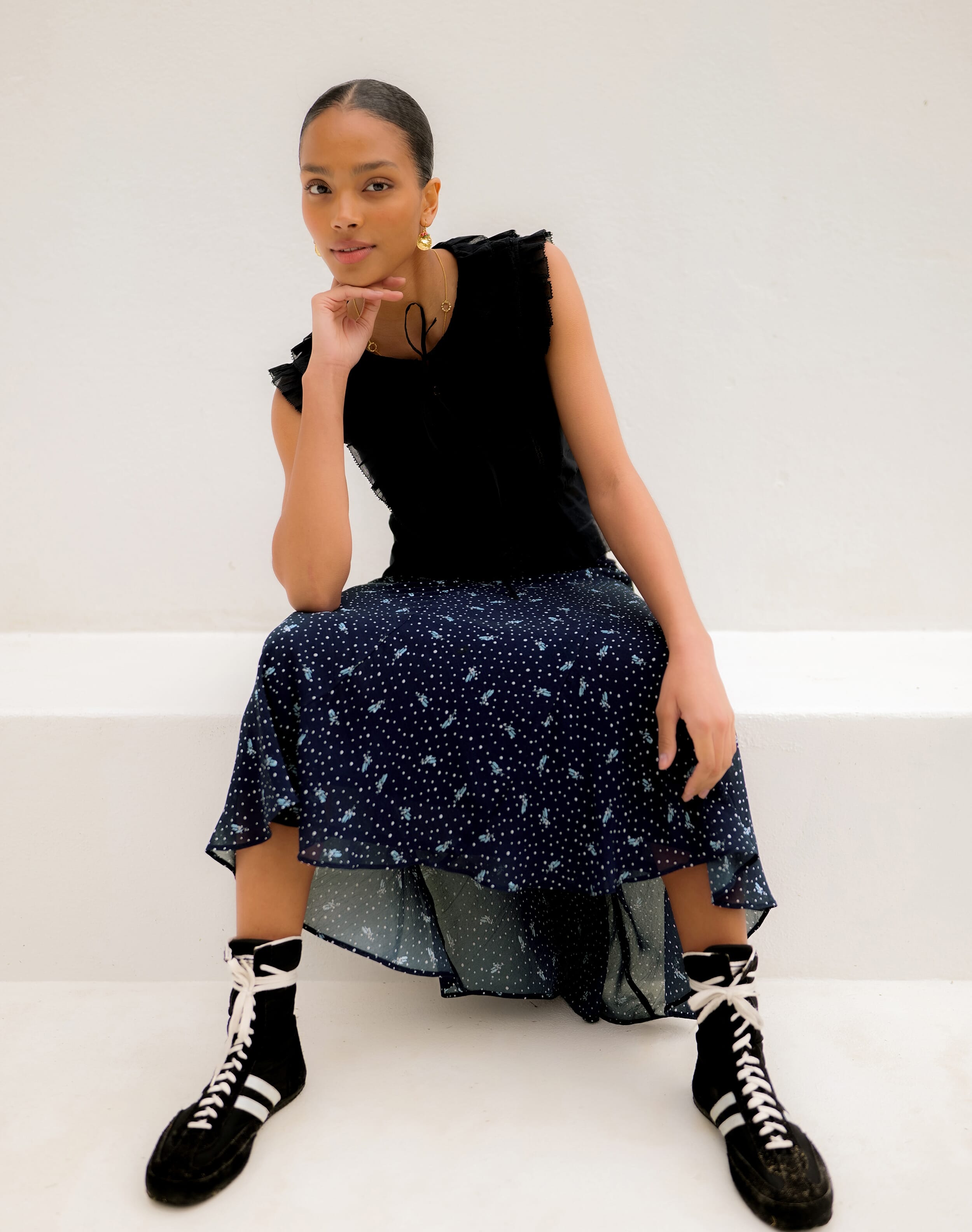 Navy Floral Skirt | Women's Skirts | SKYE by Brora