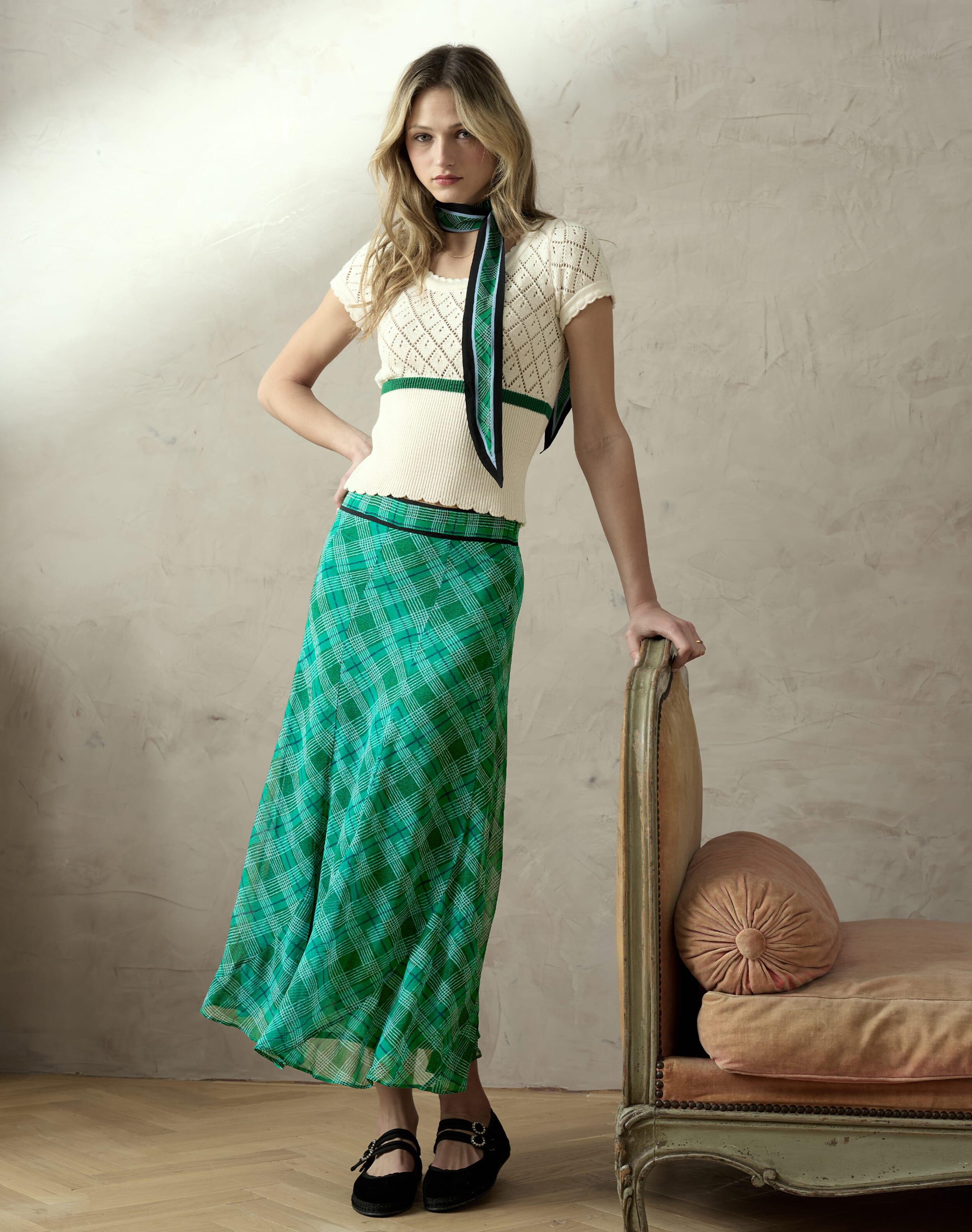 Brora The Check Maxi Skirt Emerald