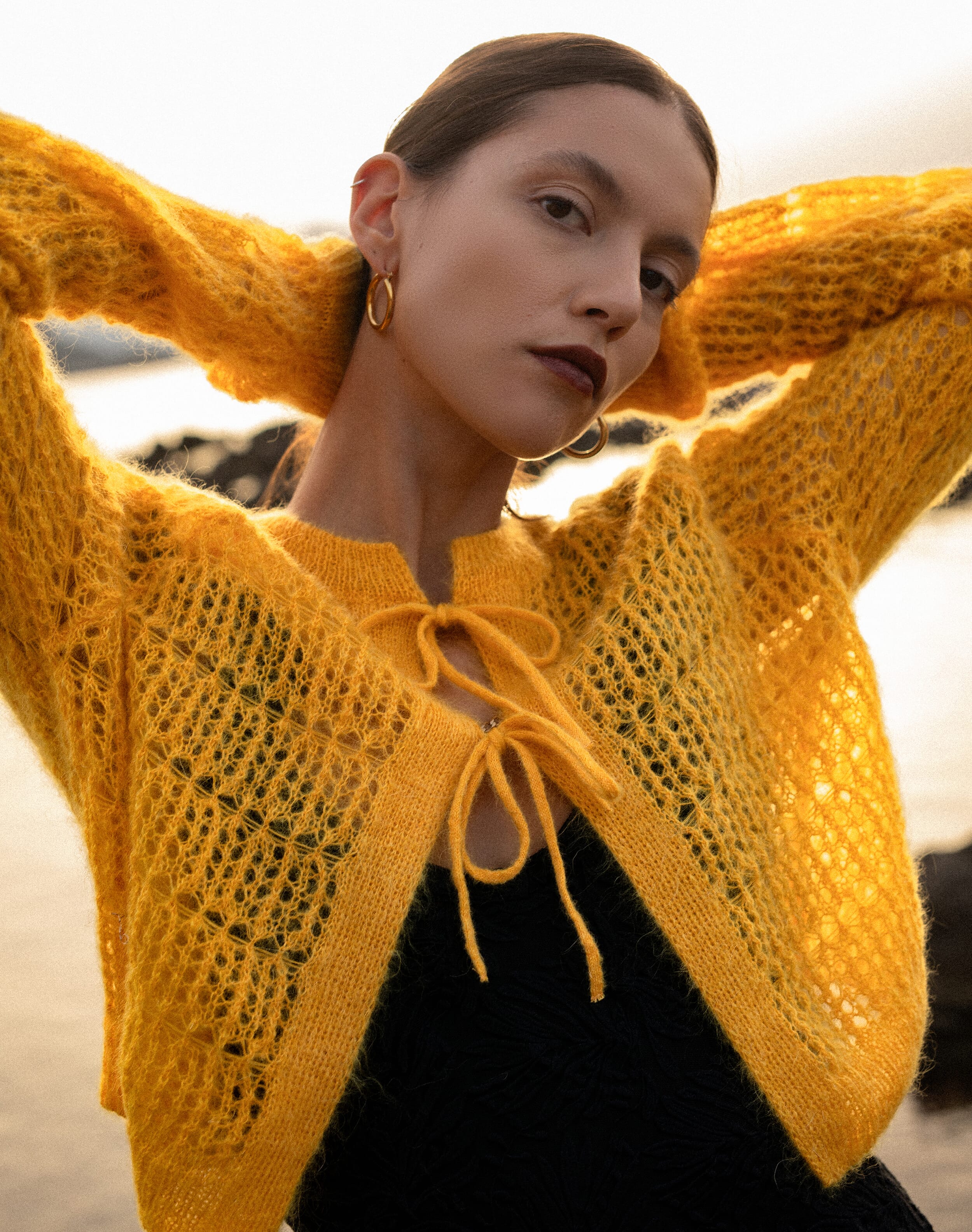 The Mohair Lace Knit Cardigan in Sunflower | Clearance Event