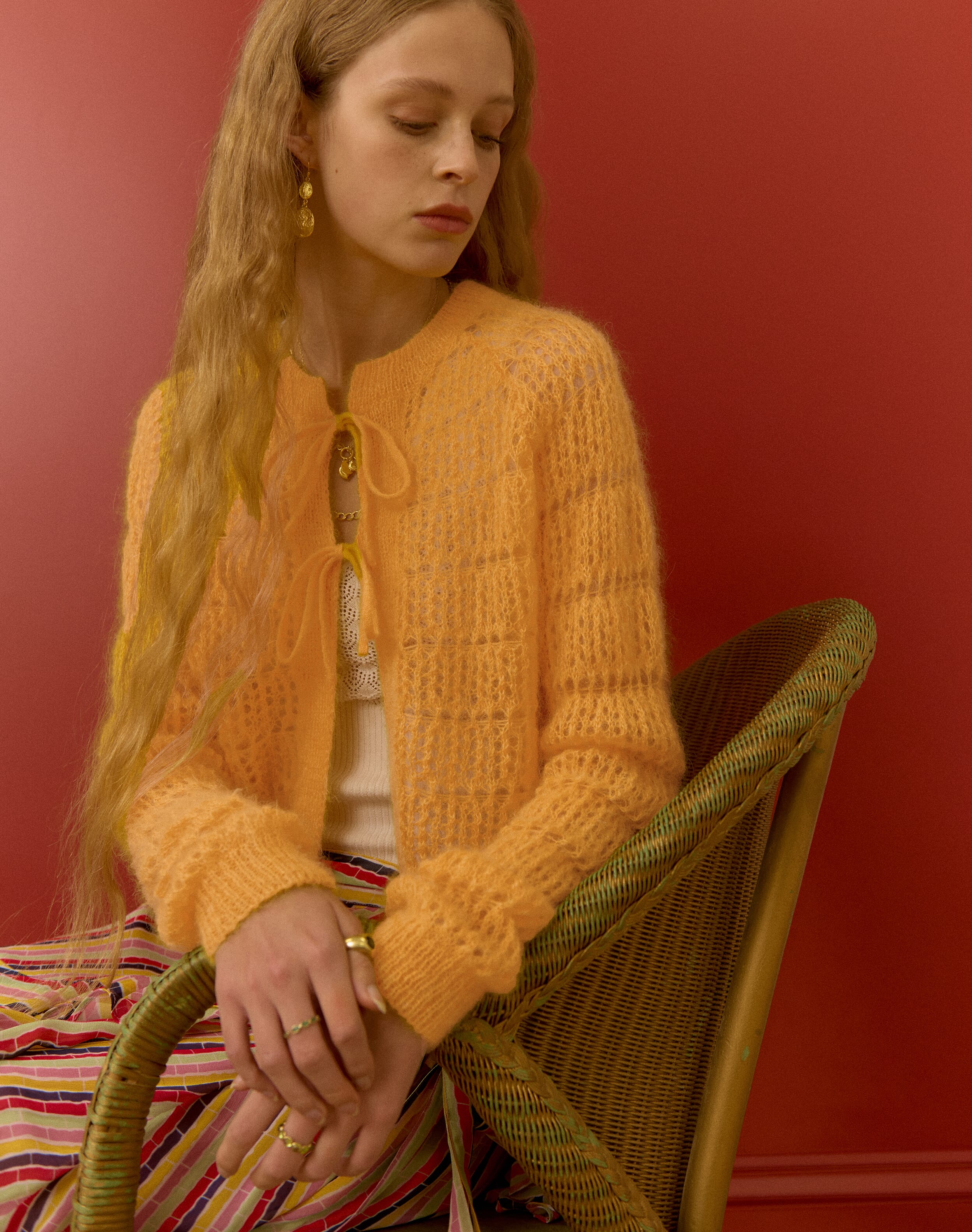 The Mohair Lace Knit Cardigan in Sunflower | Clearance Event