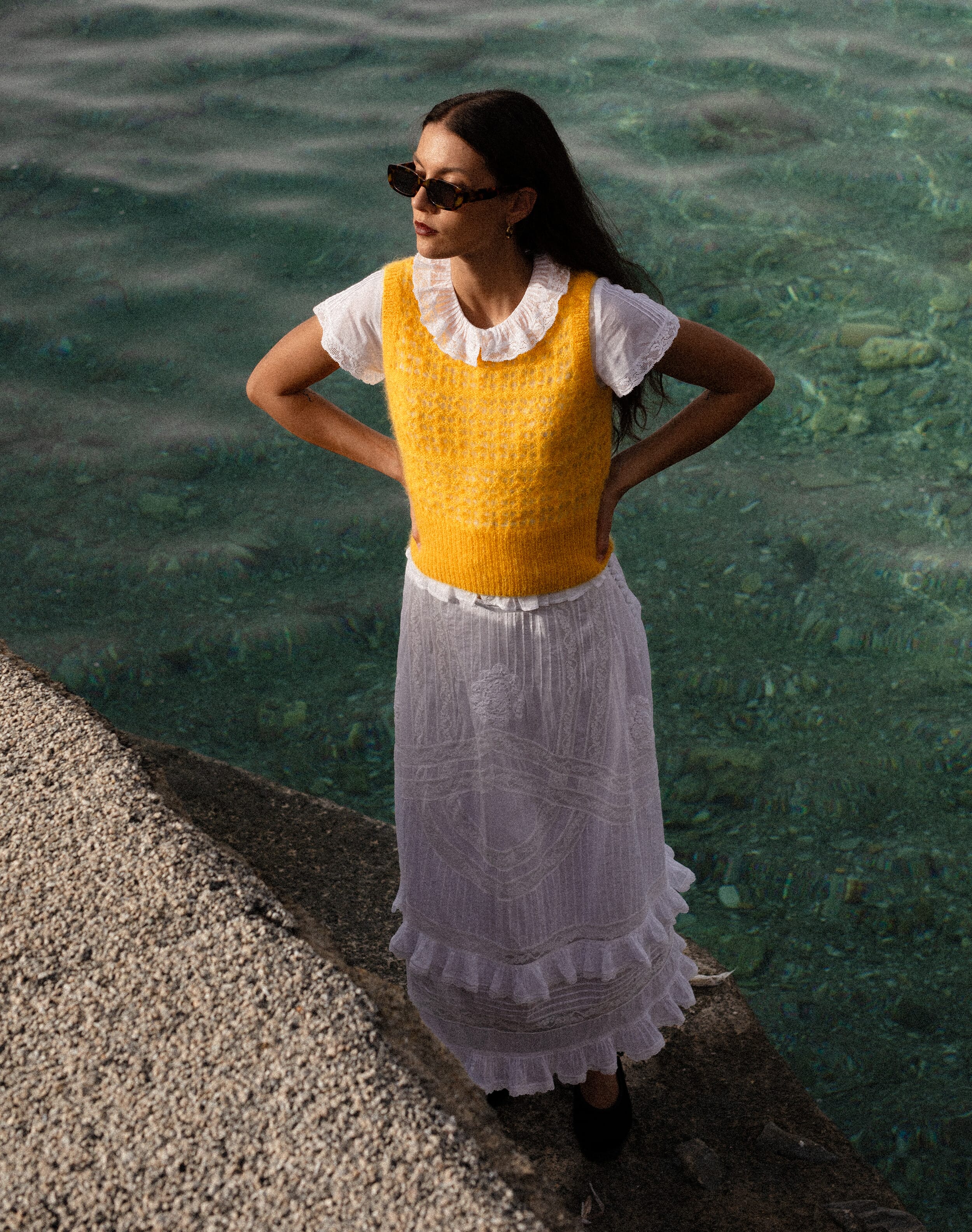 The Mohair Lace Knit Tank in Sunflower | Clearance Event | Brora