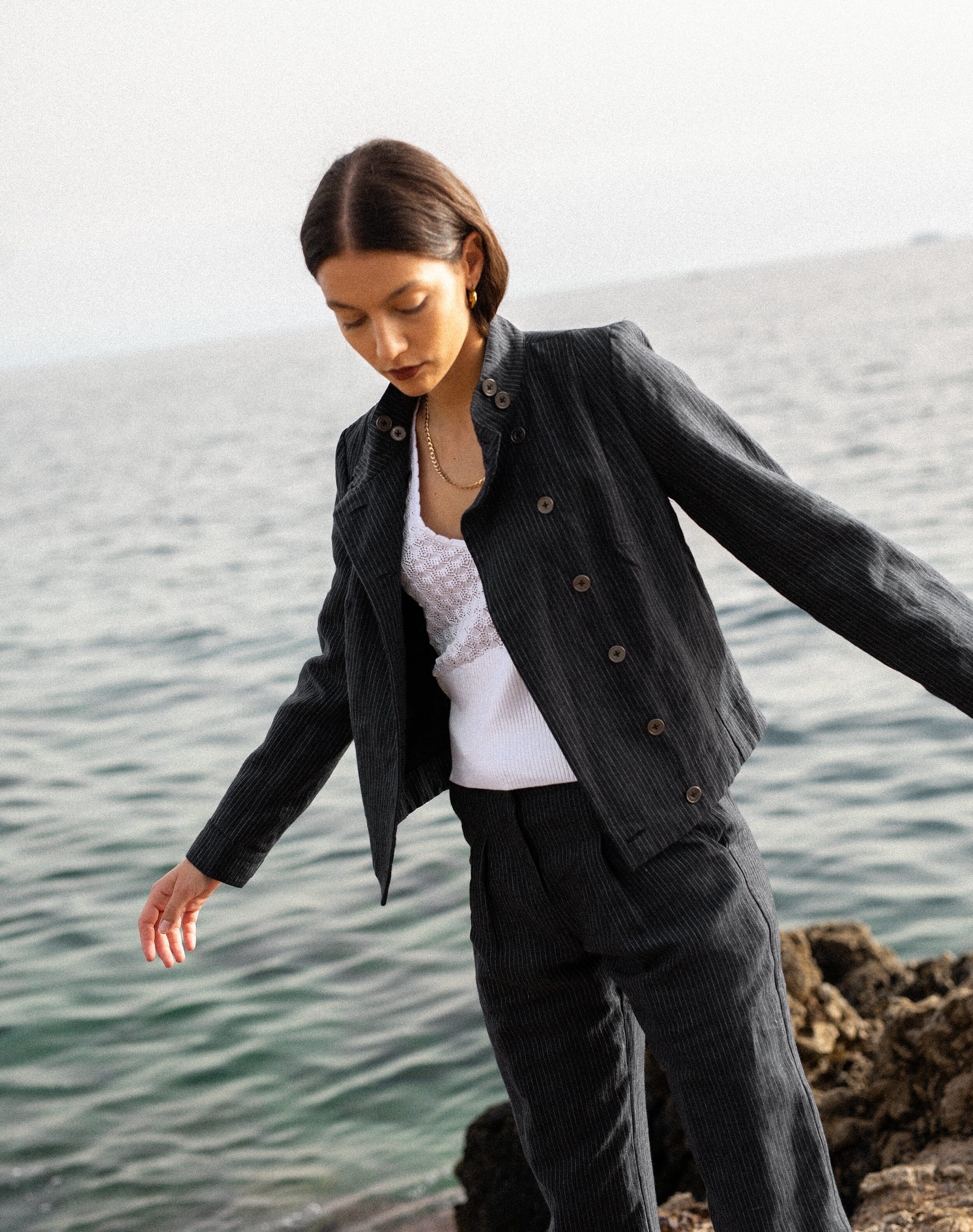 Brora The Linen Pinstripe Jacket Flint