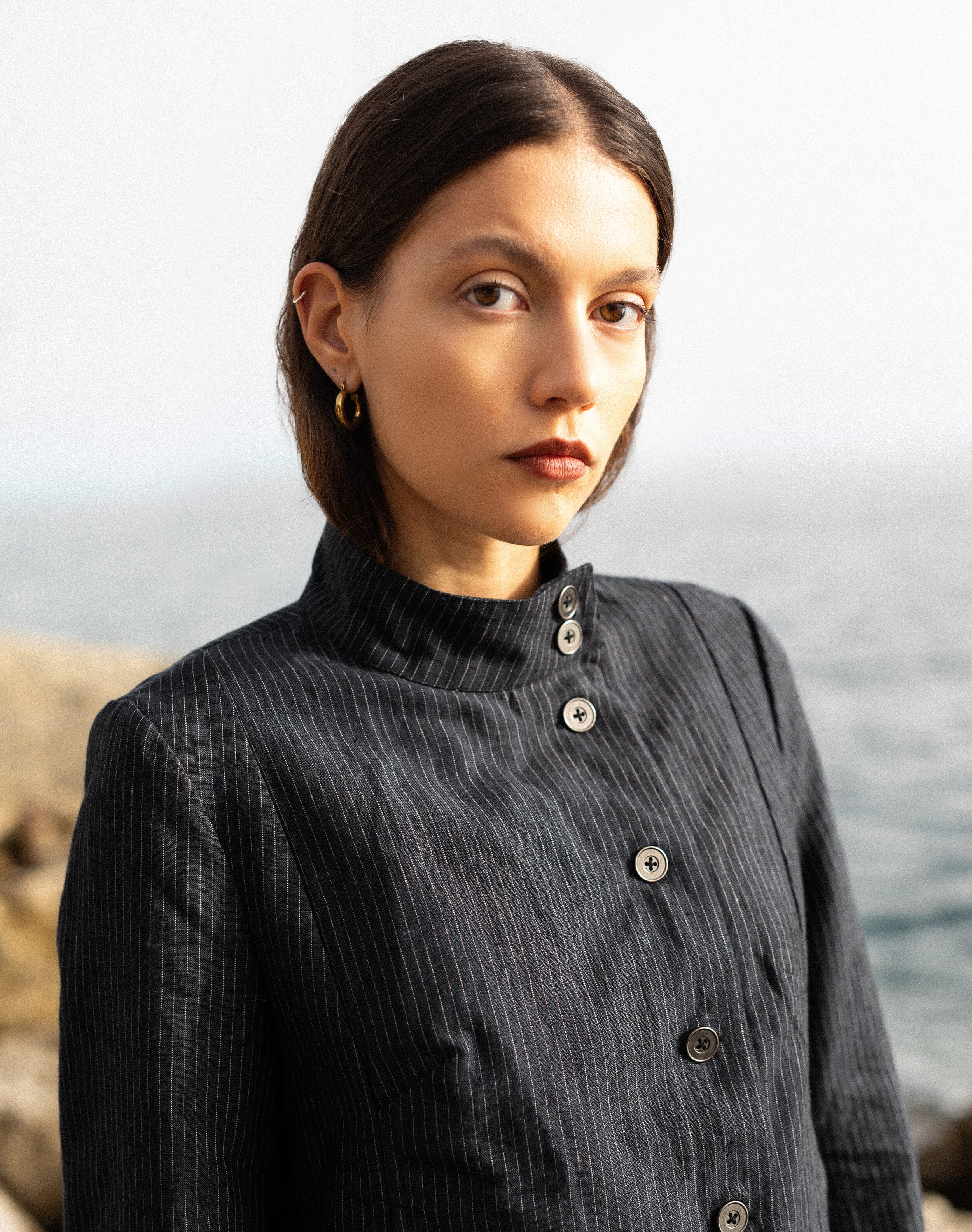 The Linen Pinstripe Jacket in Flint | Clearance Event | Brora