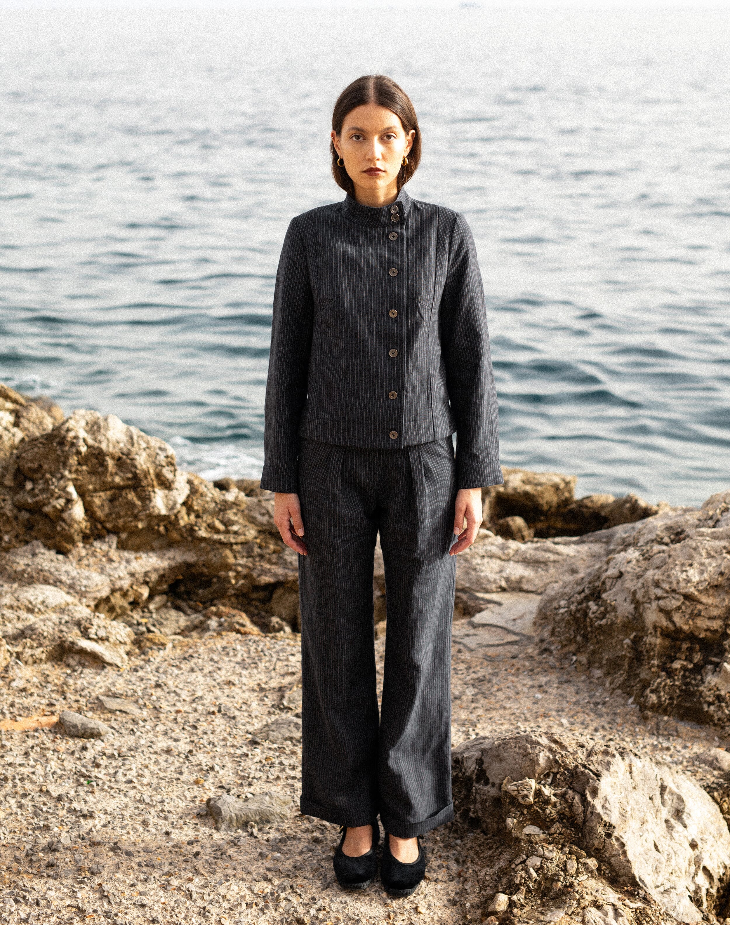 The Linen Pinstripe Jacket in Flint | Clearance Event | Brora