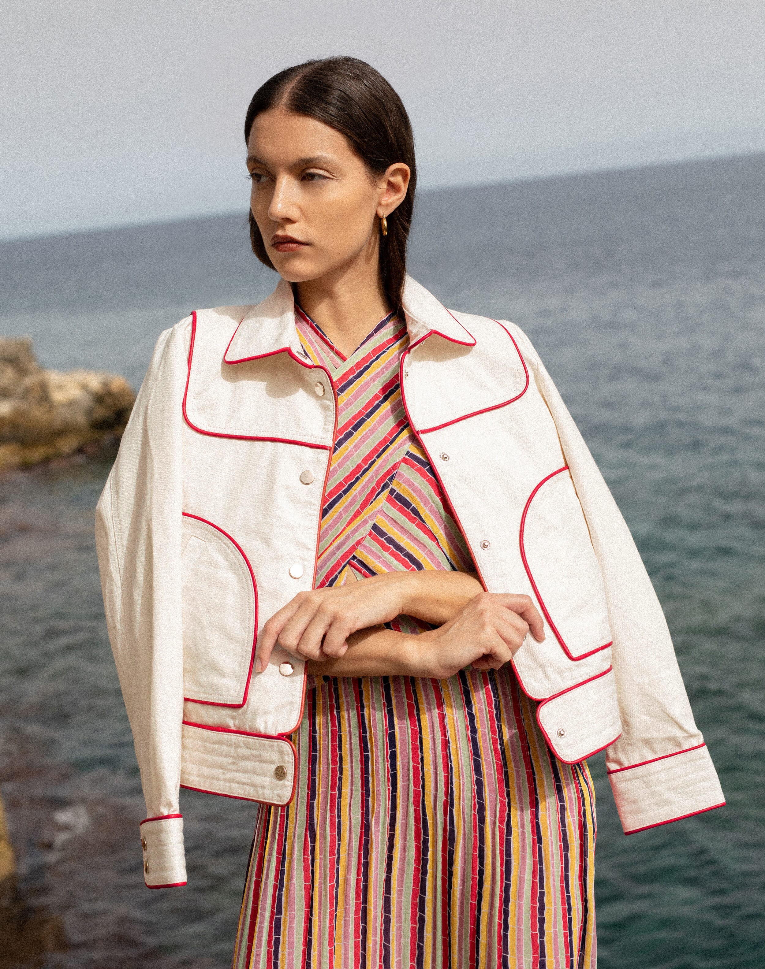 Brora The Contrast Stripe Utility Jacket & ruby