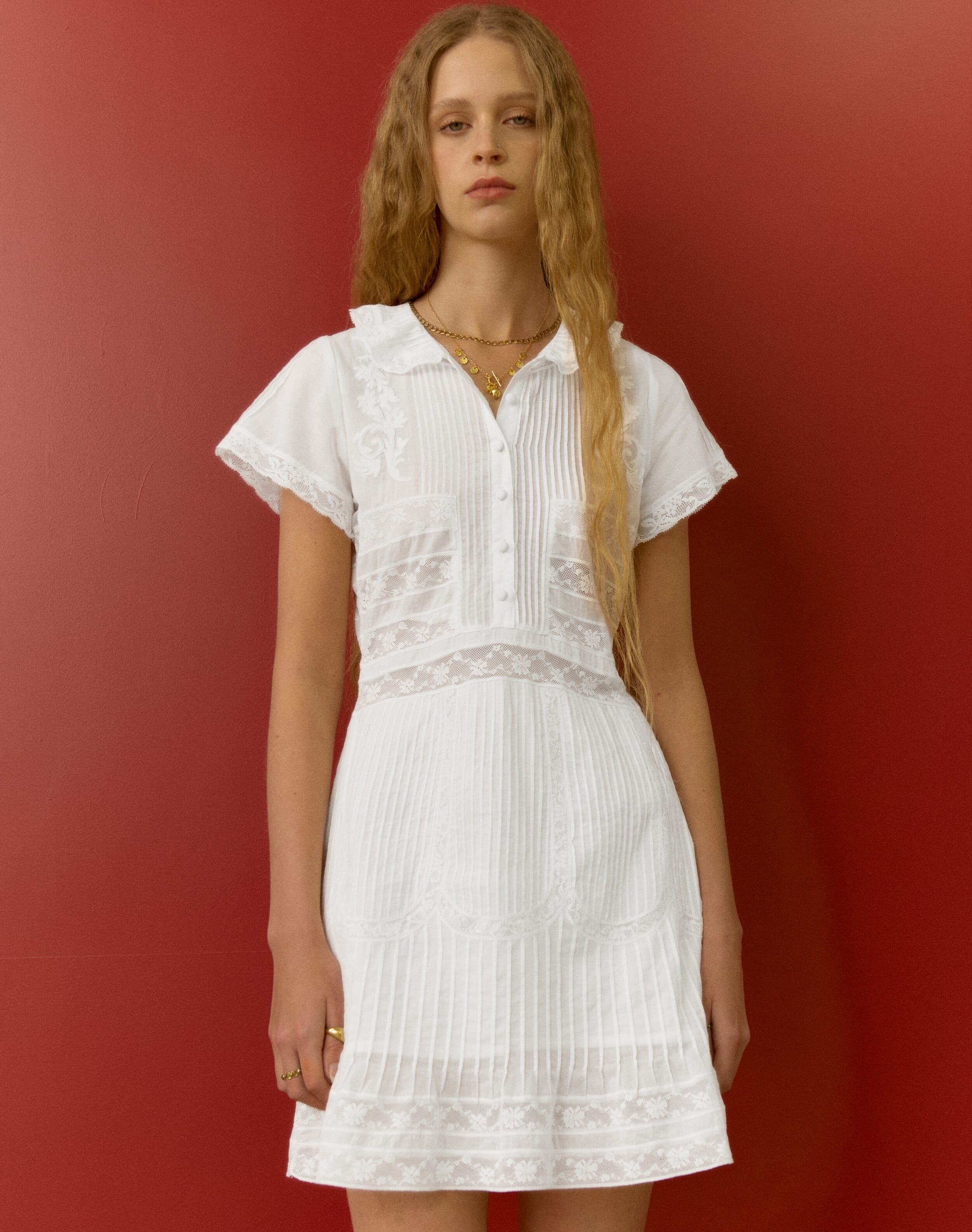 The Organic Cotton Lace Dress in White | Clearance Event | Brora