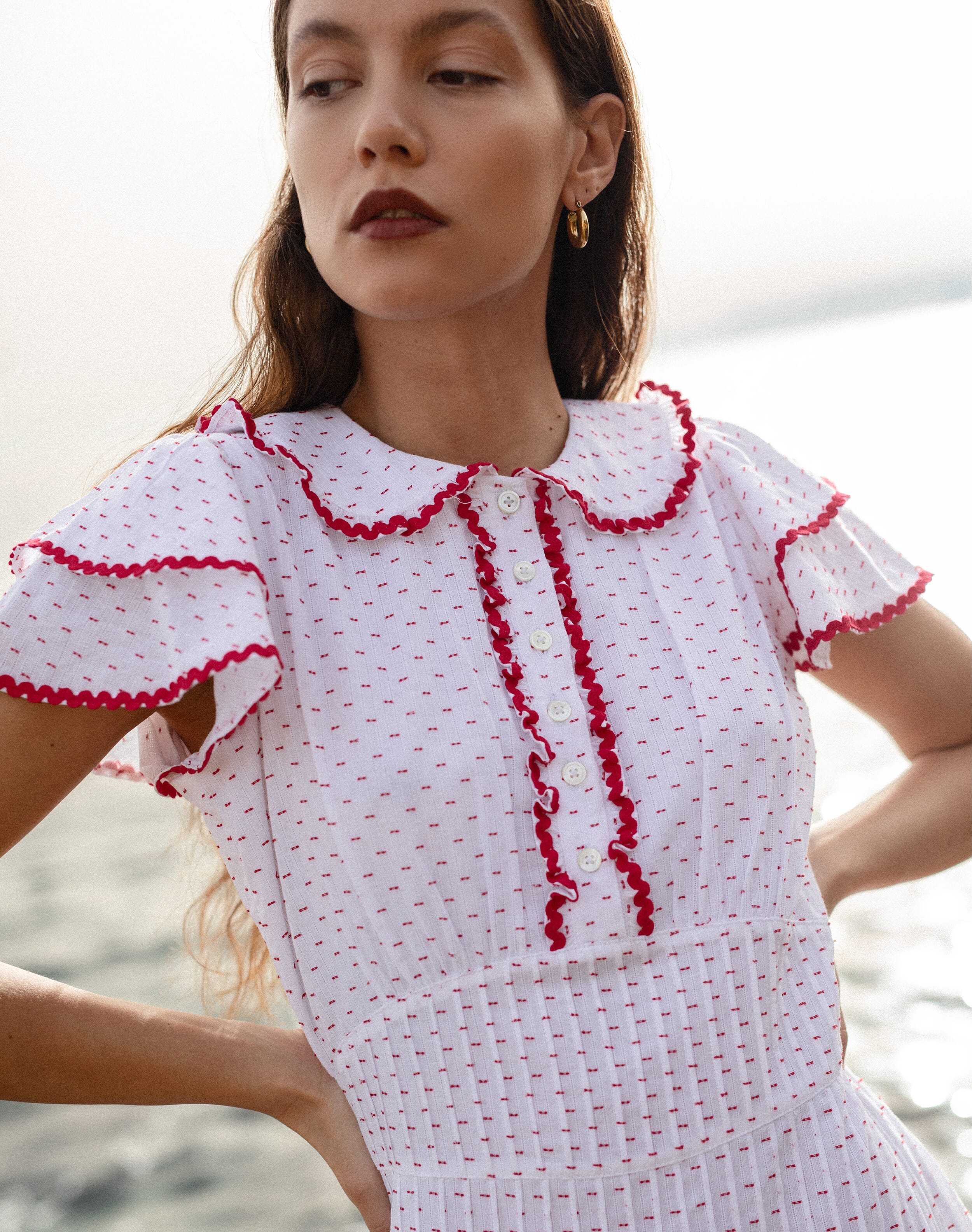 The Cotton Ric Rac Dress in White & Scarlet | Brora Clearance Event