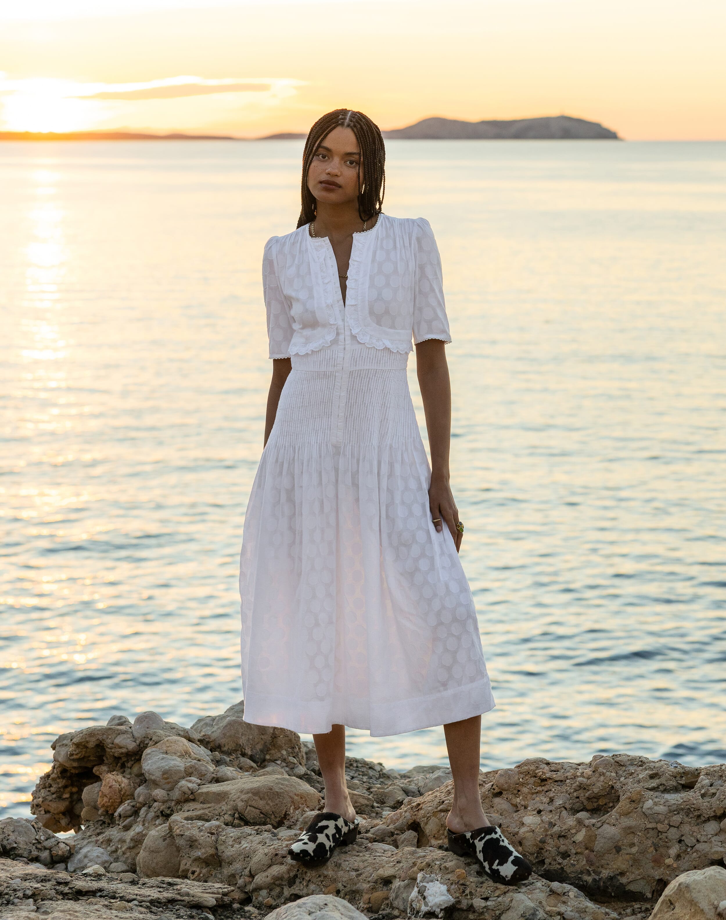 The Cotton Spot Dress in White | Womenswear | SKYE by Brora