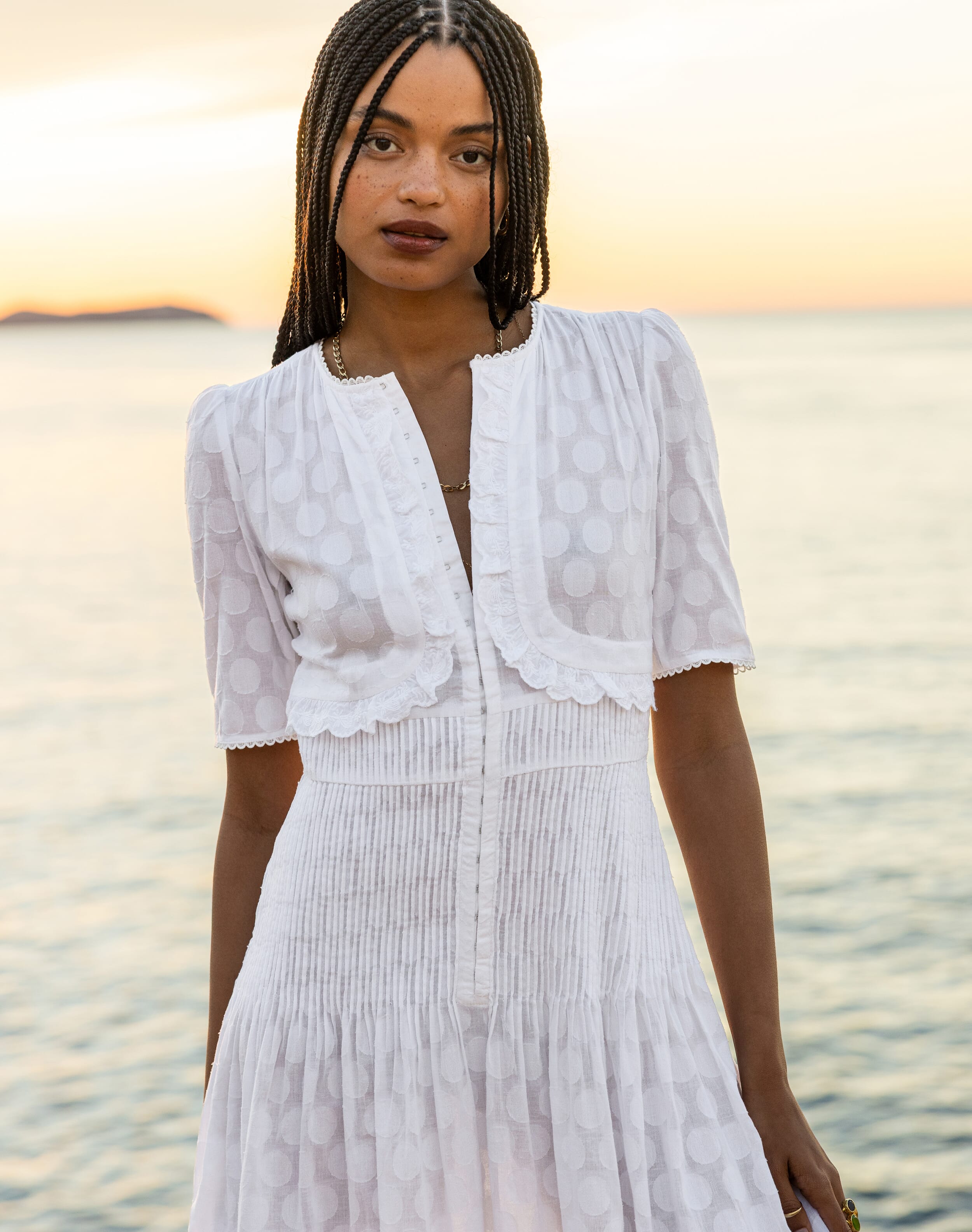 The Cotton Spot Dress in White | Womenswear | SKYE by Brora