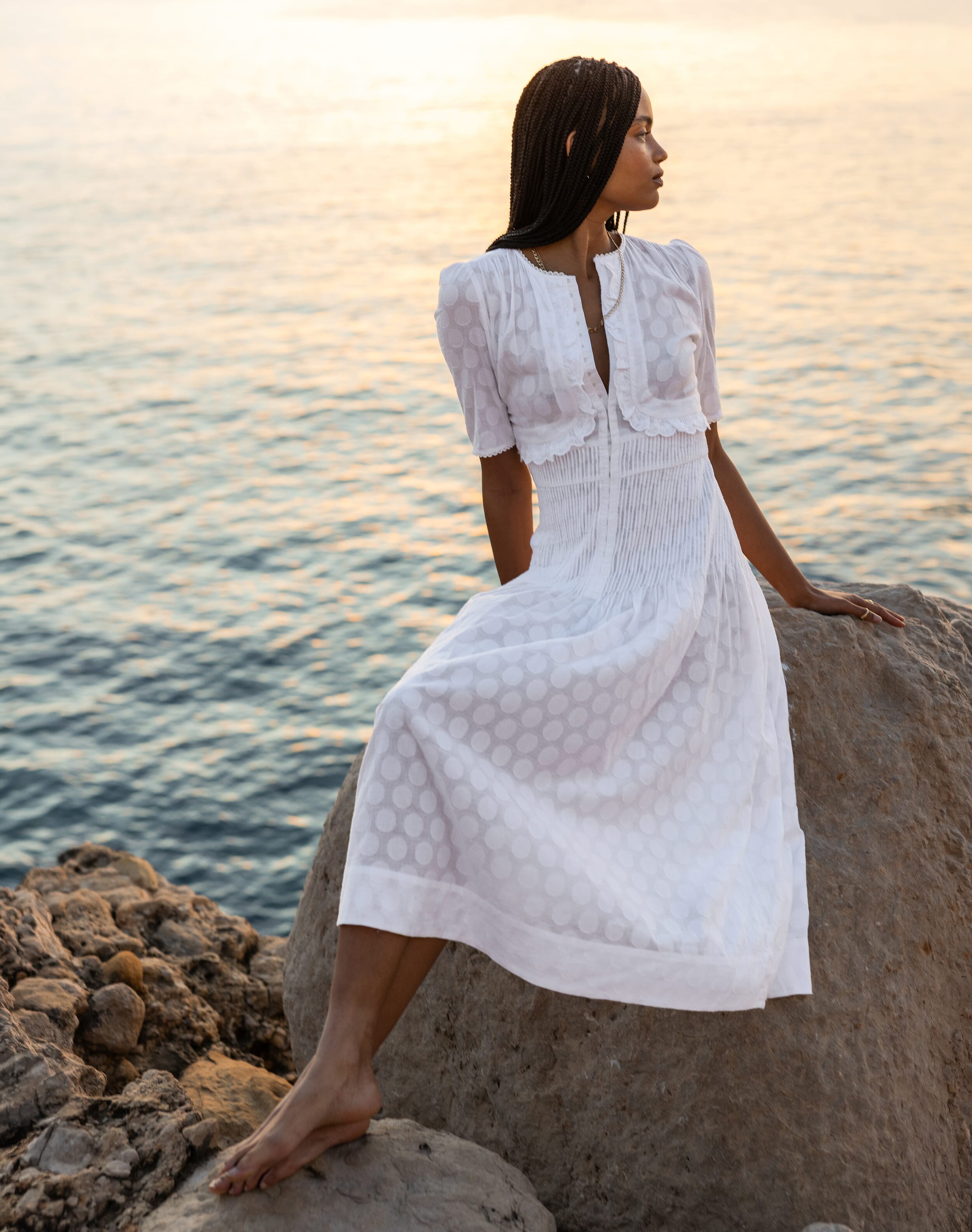 The Cotton Spot Dress in White | Womenswear | SKYE by Brora