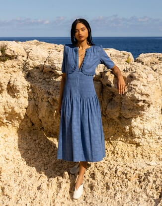 knee length dresses for ladies Ora Linen Blend Shirt Dress-Coffee main image 0