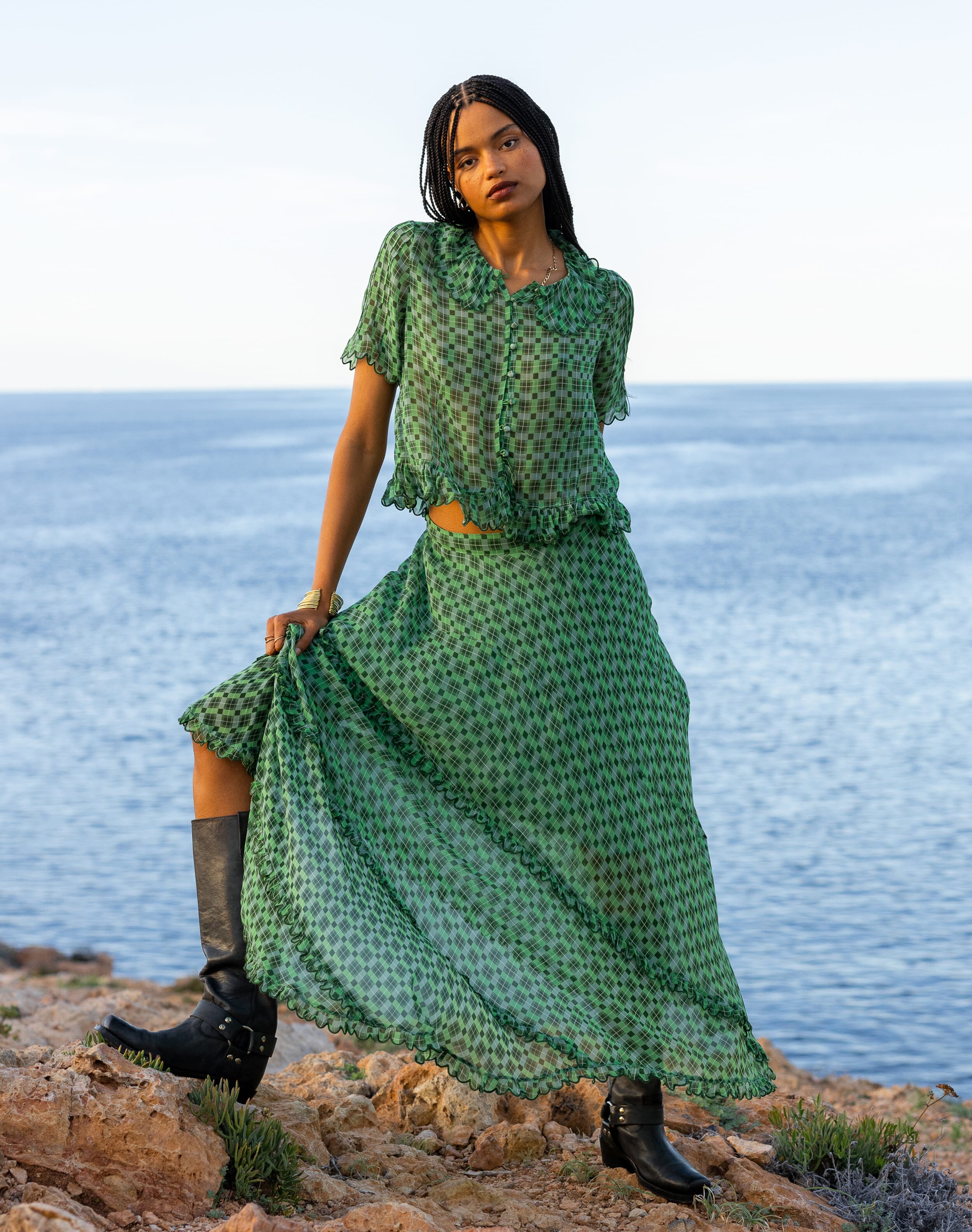 The Check Shirt in Khaki & Pistachio | SKYE by Brora