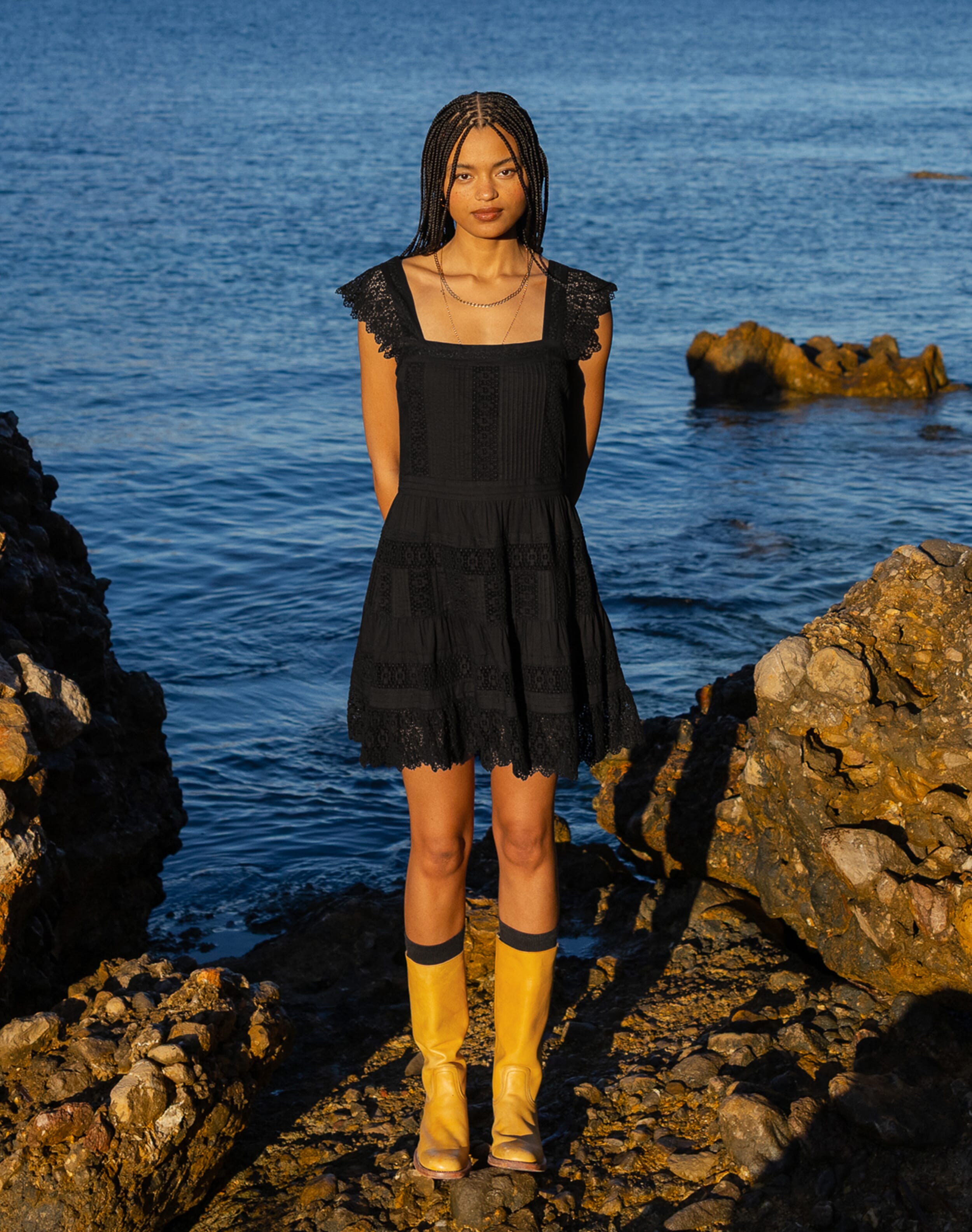 Brora The Cotton Crochet Sundress Black  - Size: 6