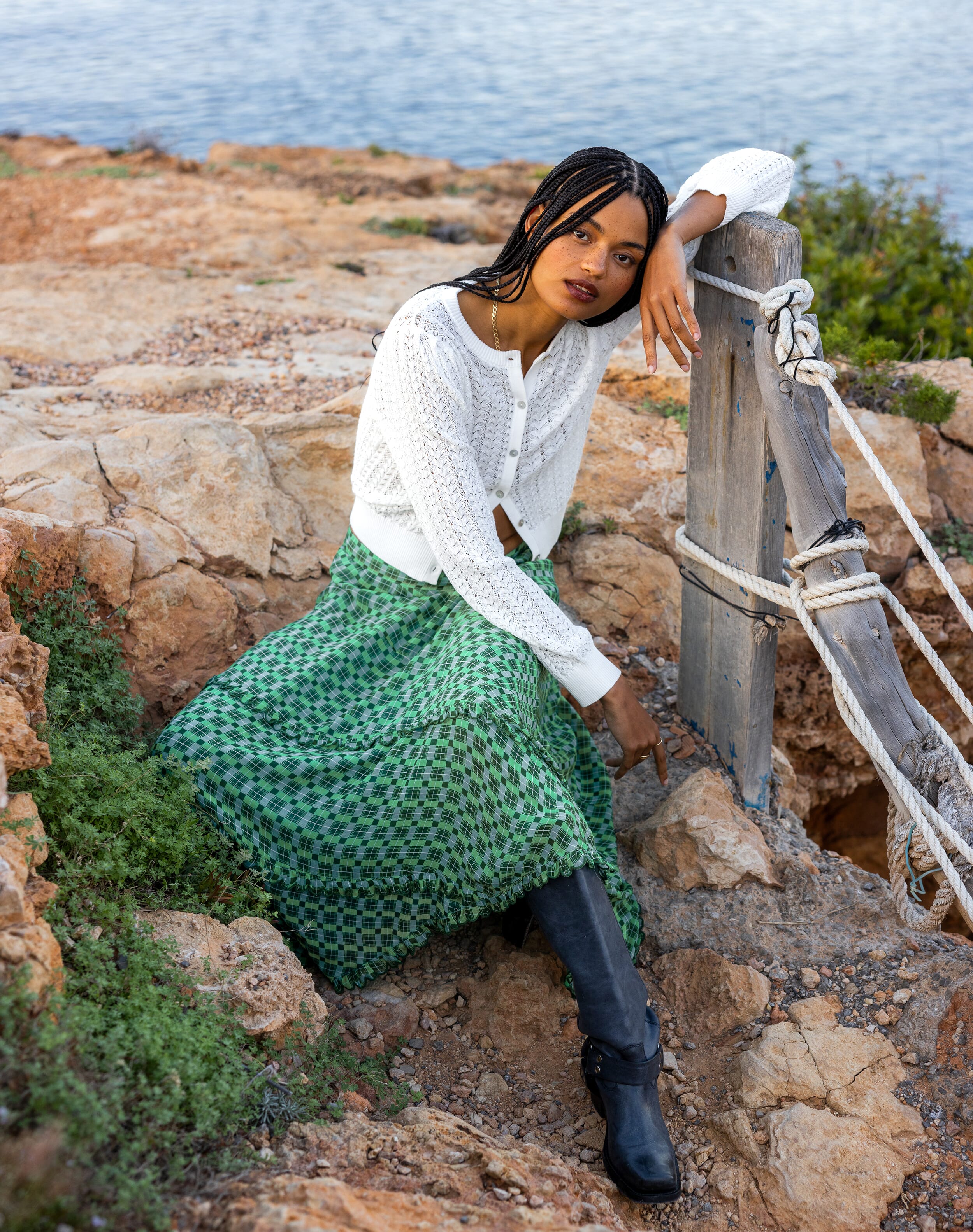The Lace Knit Cardigan in White | Womenswear | SKYE by Brora