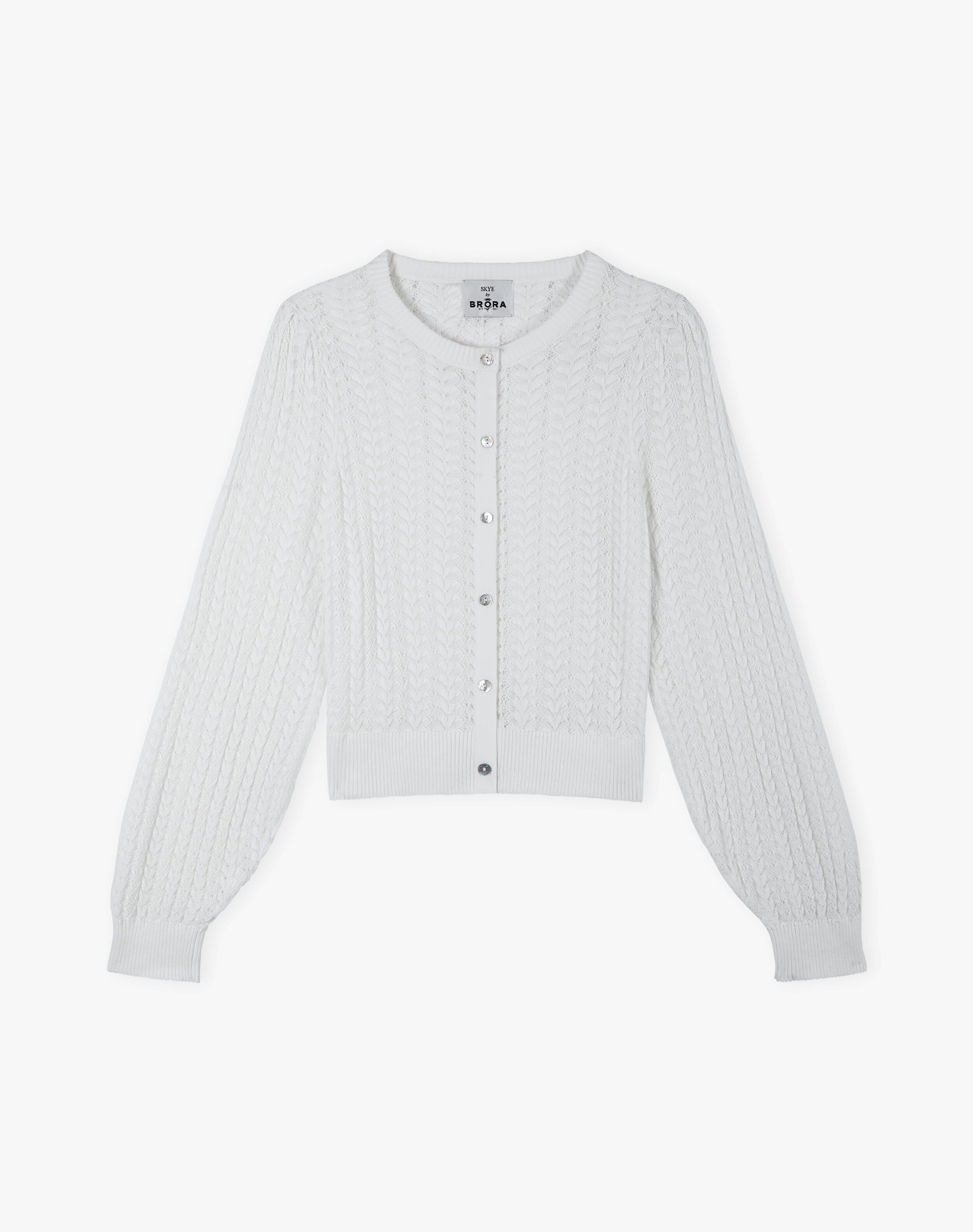 The Lace Knit Cardigan in White | Womenswear | SKYE by Brora