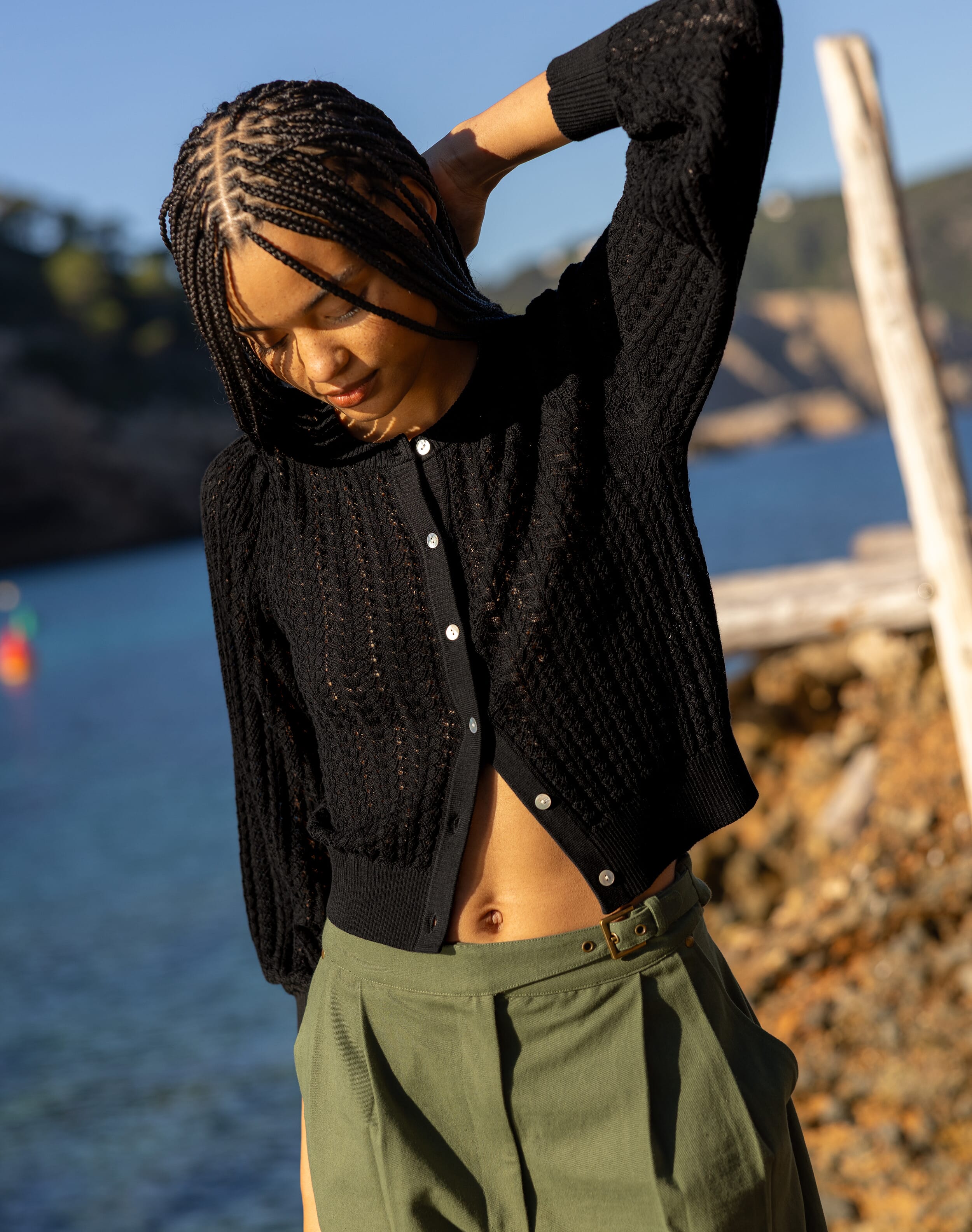 The Lace Knit Cardigan in Black | Womenswear | SKYE by Brora