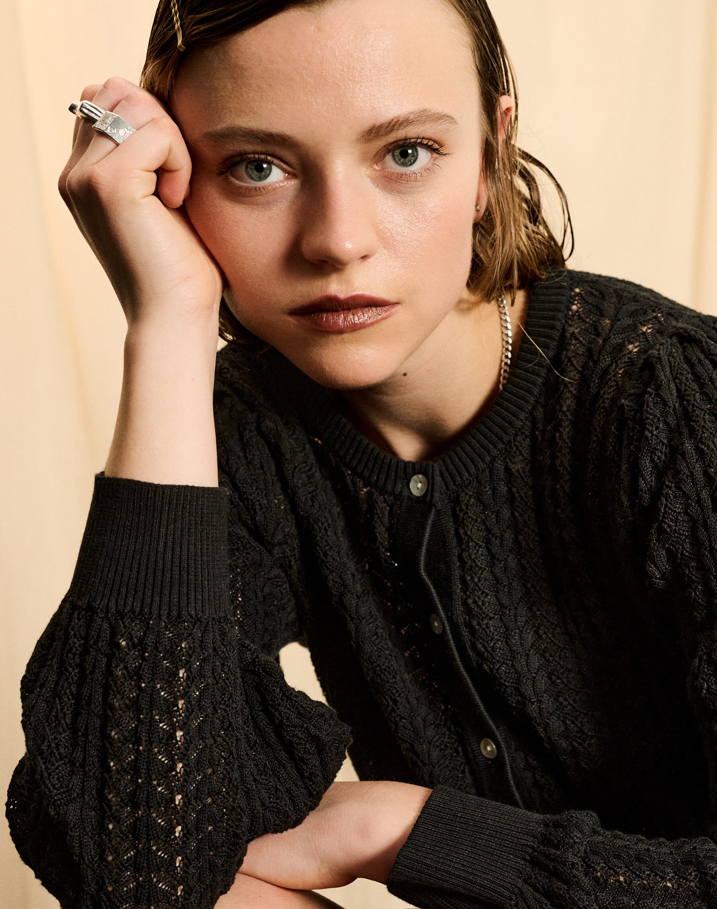 The Lace Knit Cardigan in Black | Womenswear | SKYE by Brora