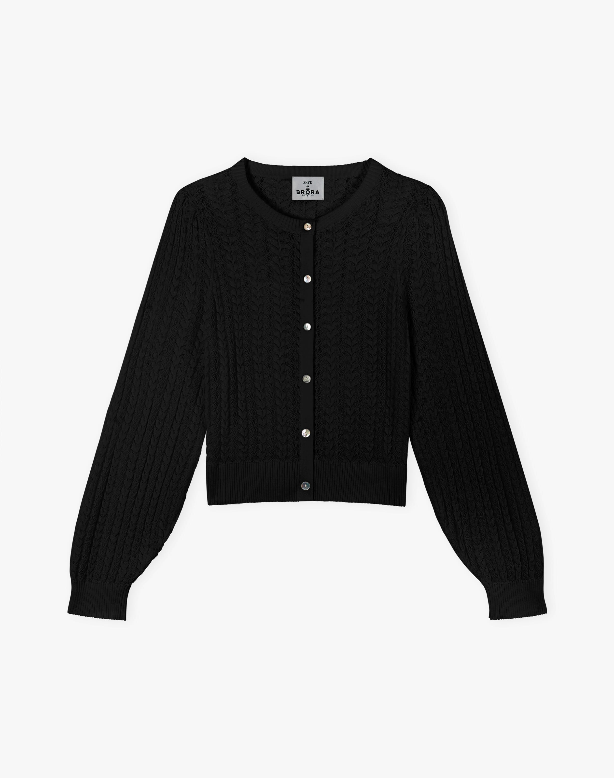 The Lace Knit Cardigan in Black | Womenswear | SKYE by Brora